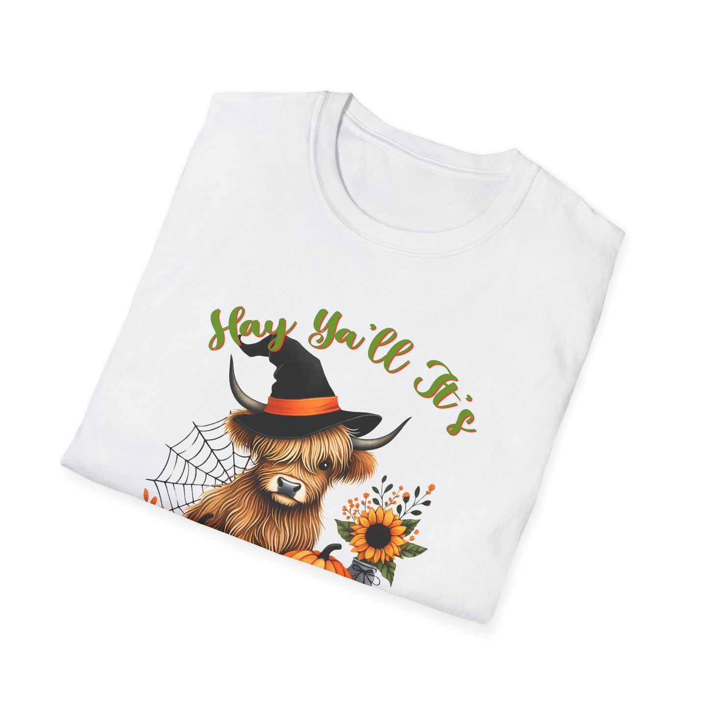 Hey Y'all It's Spooky Season Halloween Cow Unisex Softstyle T-Shirt - Perfect for Halloween Celebrations