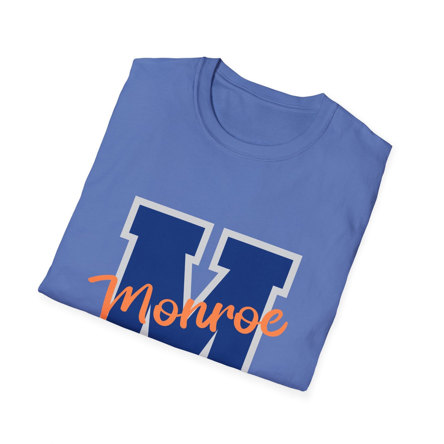 Monroe M Blue Orange Monroe Unisex Softstyle T-Shirt - Casual Comfort & Custom Style