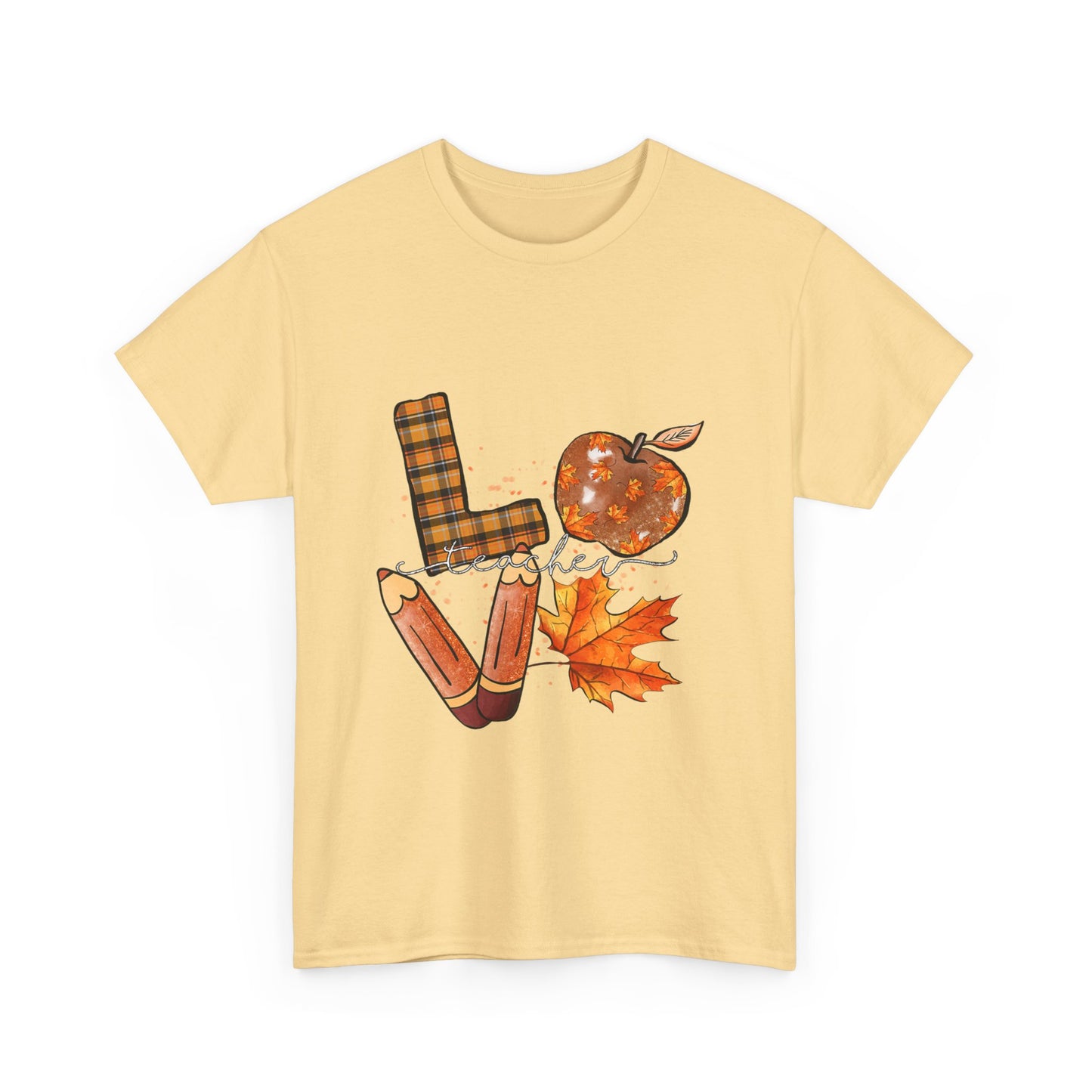 Fall Love Teacher Unisex Heavy Cotton Tee with Autumn Design