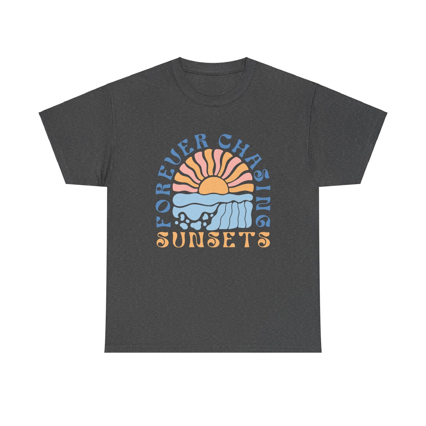 Forever Chasing Sunsets Retro Summer Unisex Heavy Cotton Tee