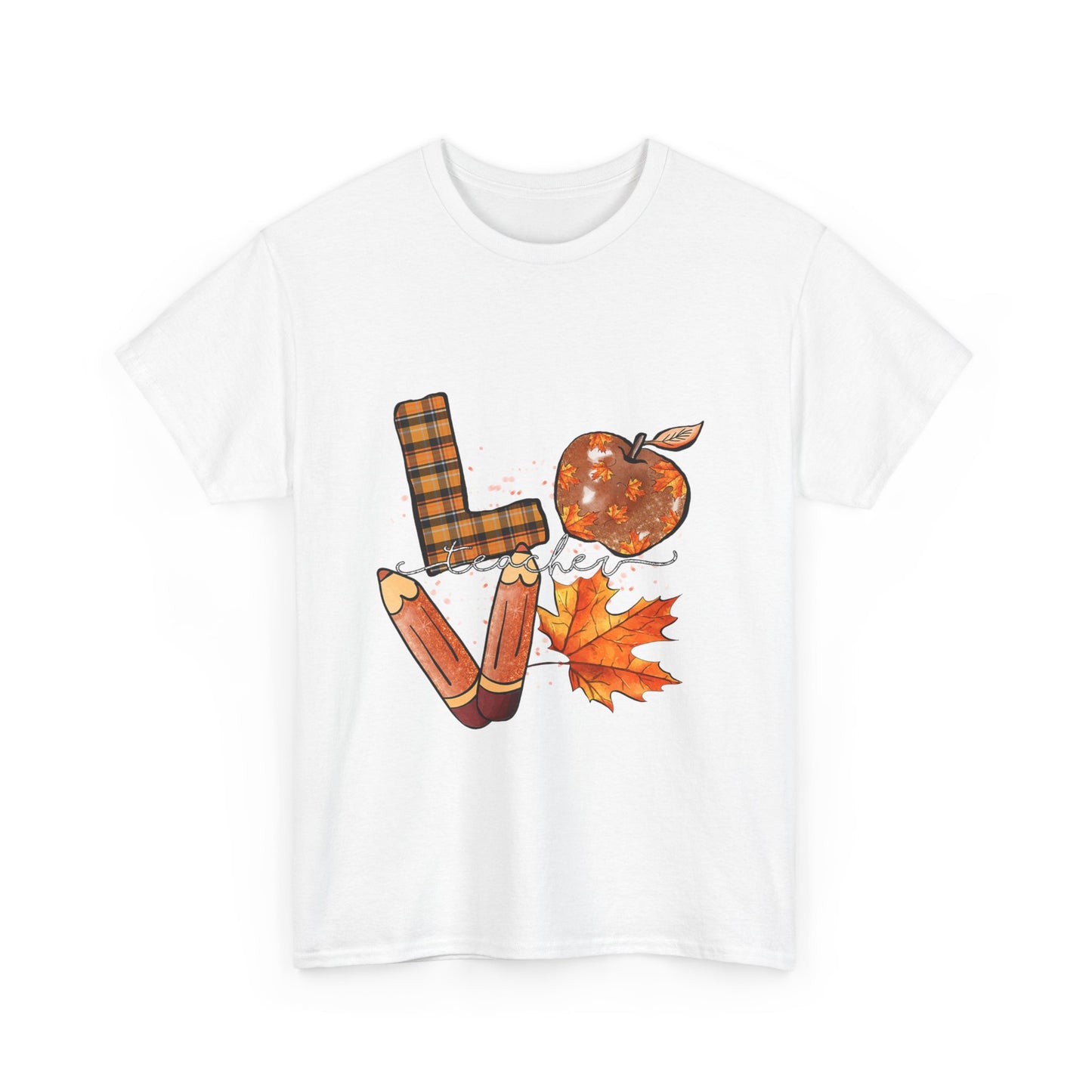 Fall Love Teacher Unisex Heavy Cotton Tee with Autumn Design
