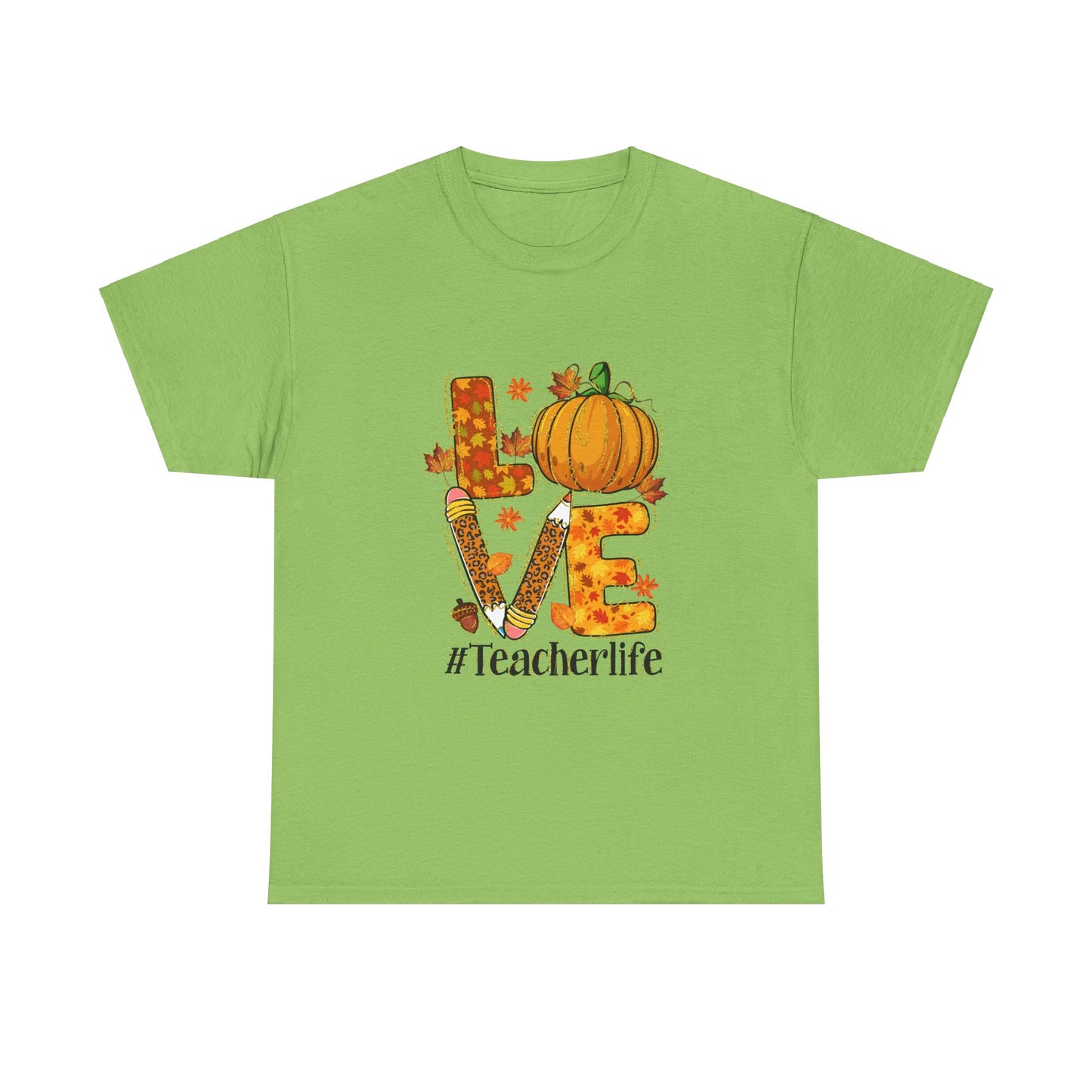 Fall Teacher Life Unisex Heavy Cotton Tee - Love & Pumpkin Design