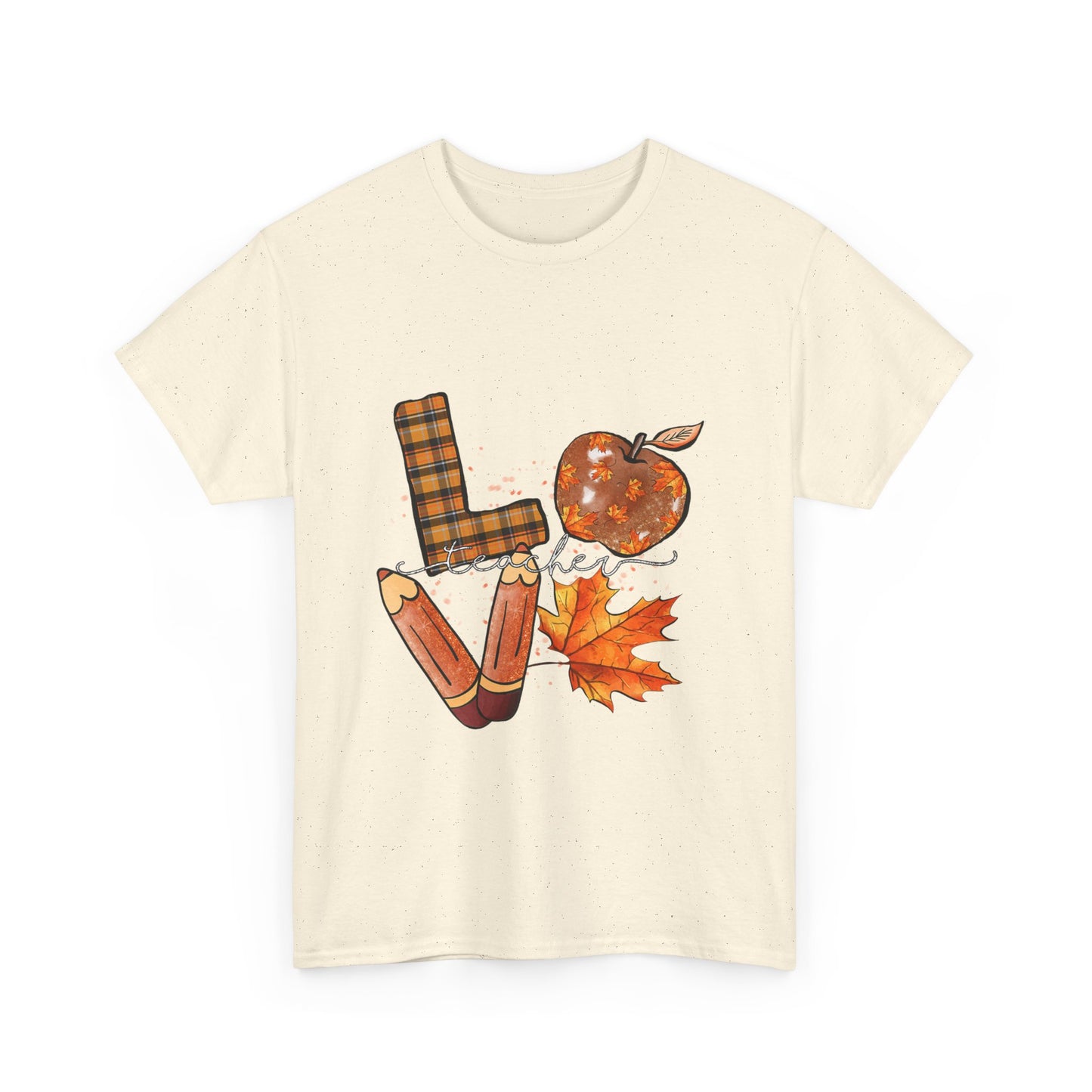 Fall Love Teacher Unisex Heavy Cotton Tee with Autumn Design