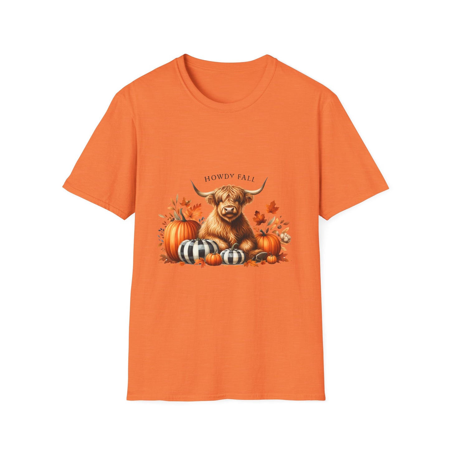 Howdy Fall-Themed Highland Cow Unisex T-Shirt - Cute Pumpkin Design