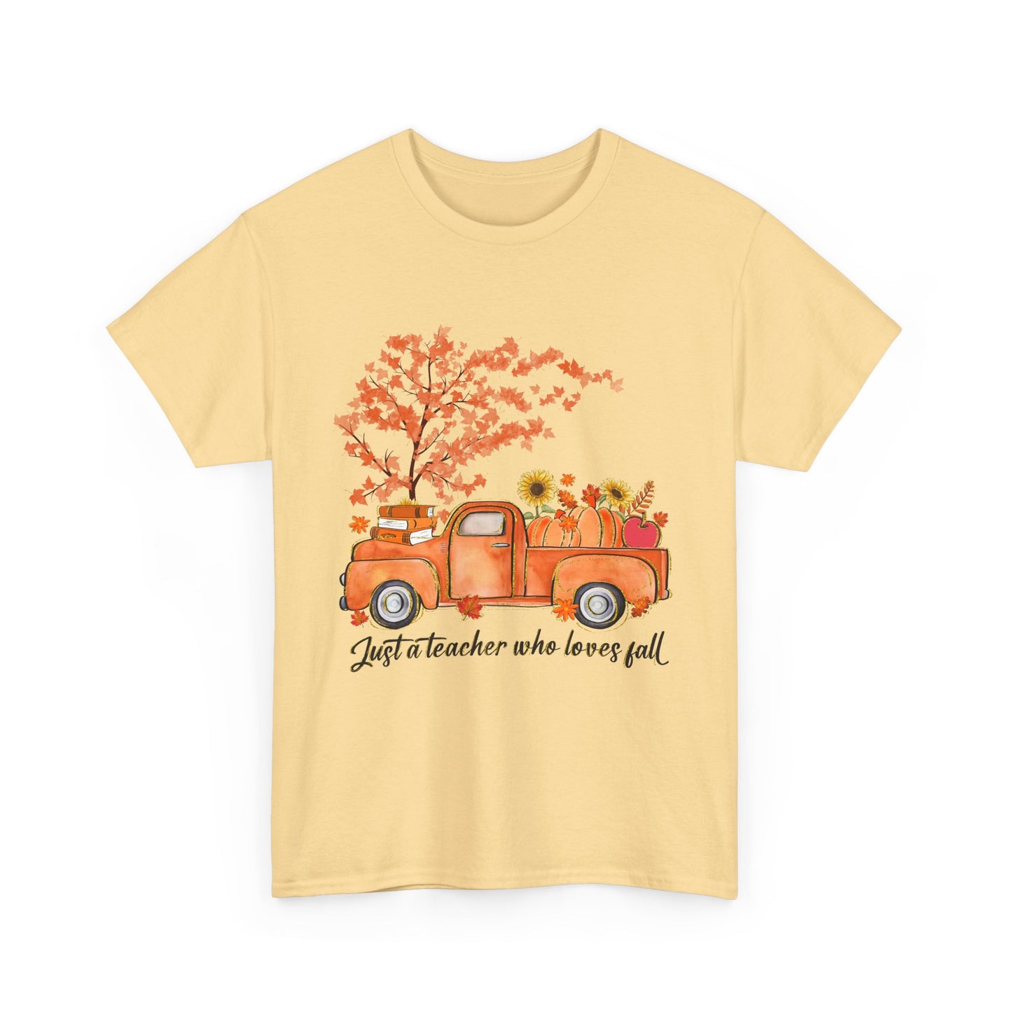 "Just a Teacher Who Loves Fall" Fall Teacher Unisex Heavy Cotton Tee - Perfect for Autumn Celebrations