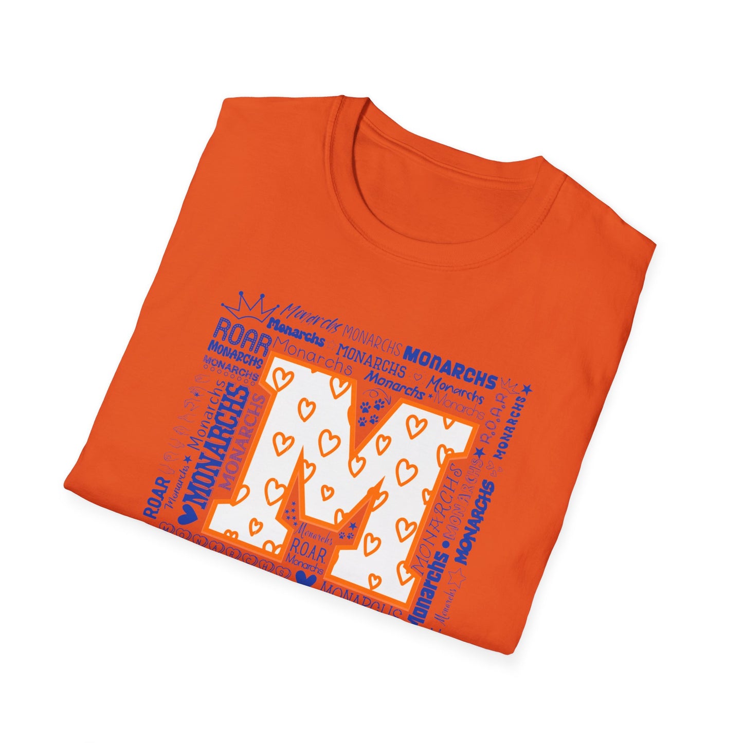 Orange Hearts M  Monarch  Unisex Softstyle T-Shirt - Perfect for School Spirit and Celebrations