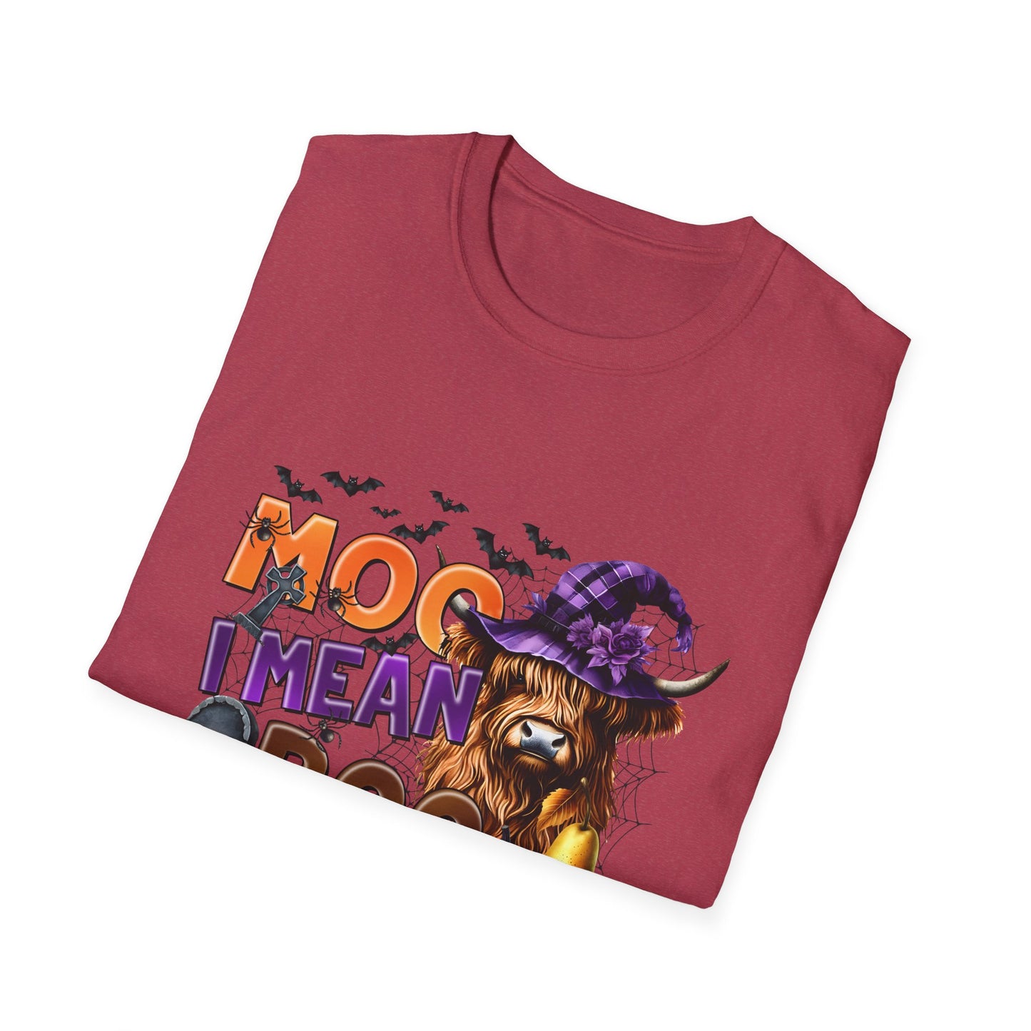 Funny Cow Halloween T-Shirt - "MOO I Mean BOO" - Unisex Softstyle Tee