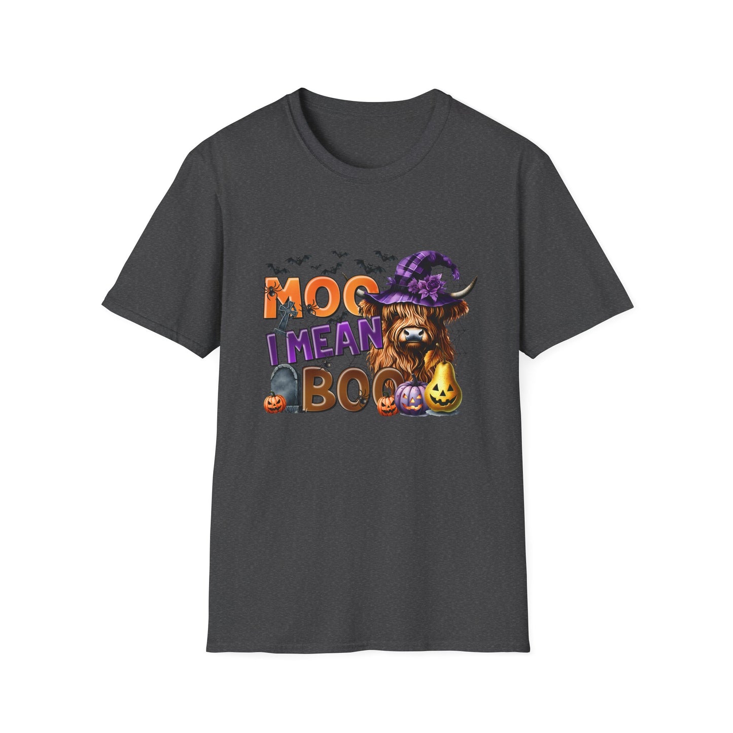 Funny Cow Halloween T-Shirt - "MOO I Mean BOO" - Unisex Softstyle Tee
