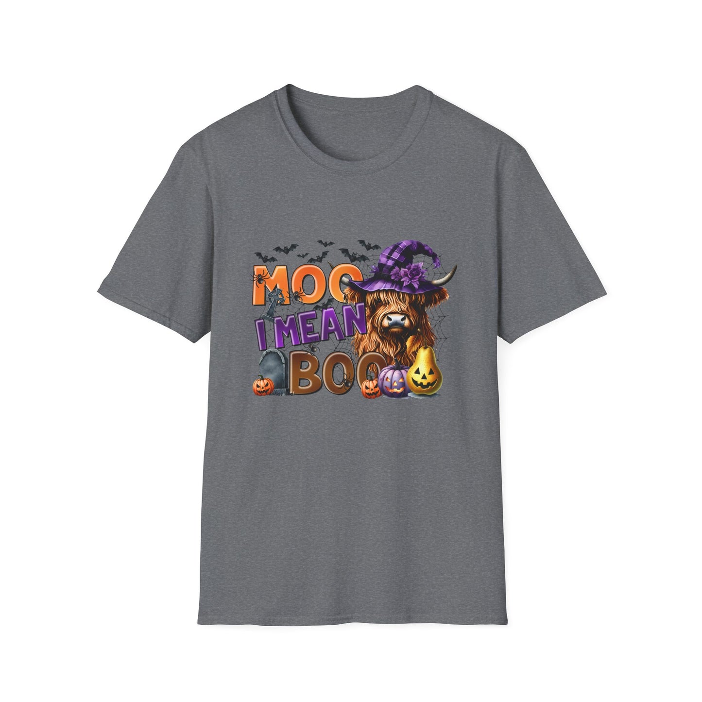 Funny Cow Halloween T-Shirt - "MOO I Mean BOO" - Unisex Softstyle Tee