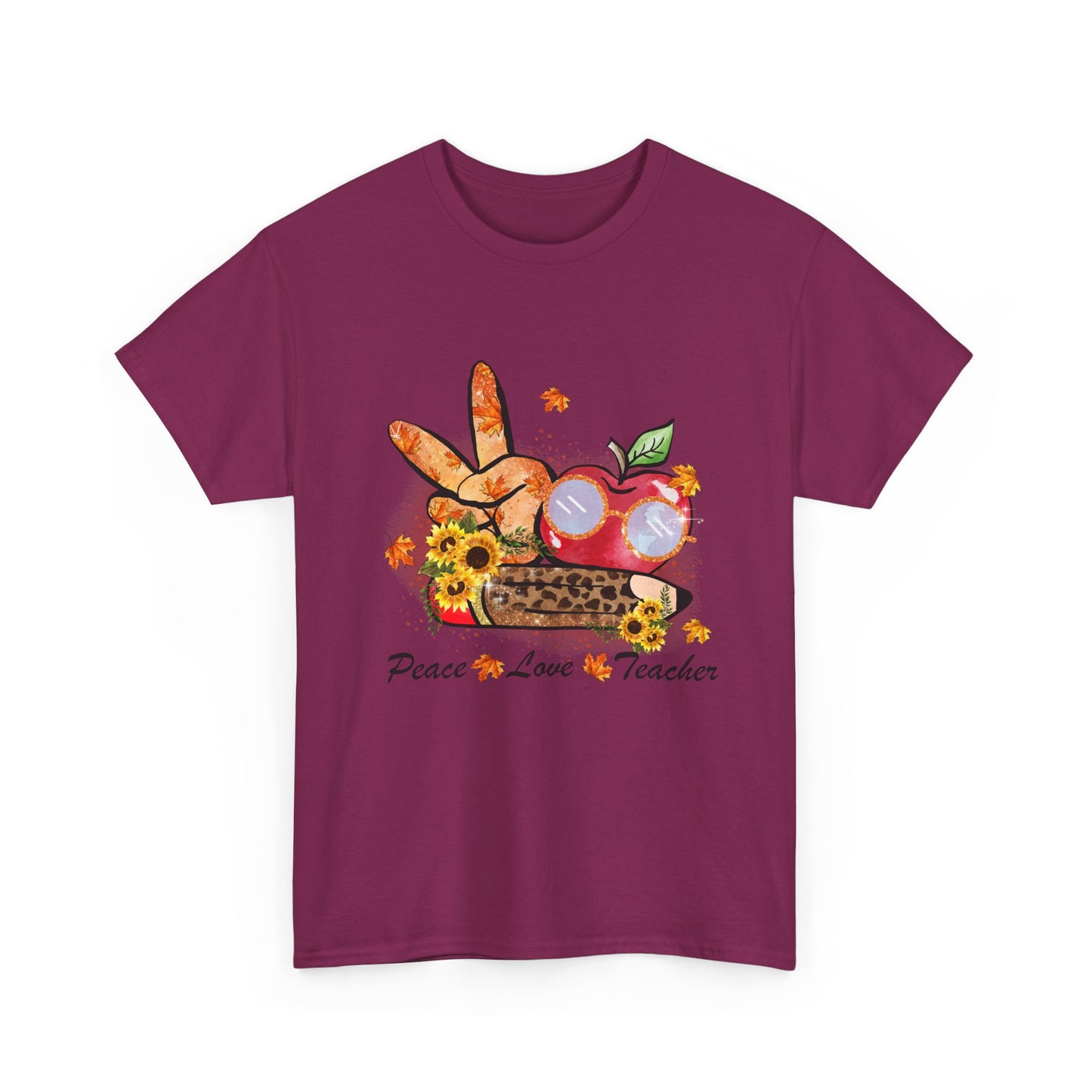 Peace Love Teacher Fall Unisex Heavy Cotton Tee