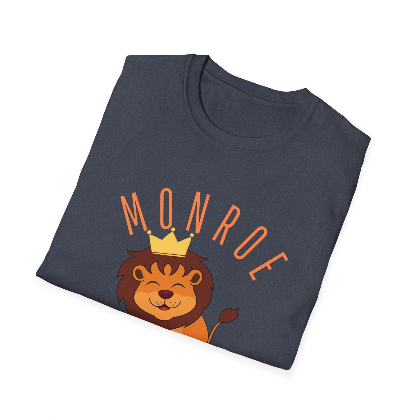 Monroe Monarchs (Orange Lettering) with Cute Grinning  Lion Adult Unisex Softstyle T-Shirt