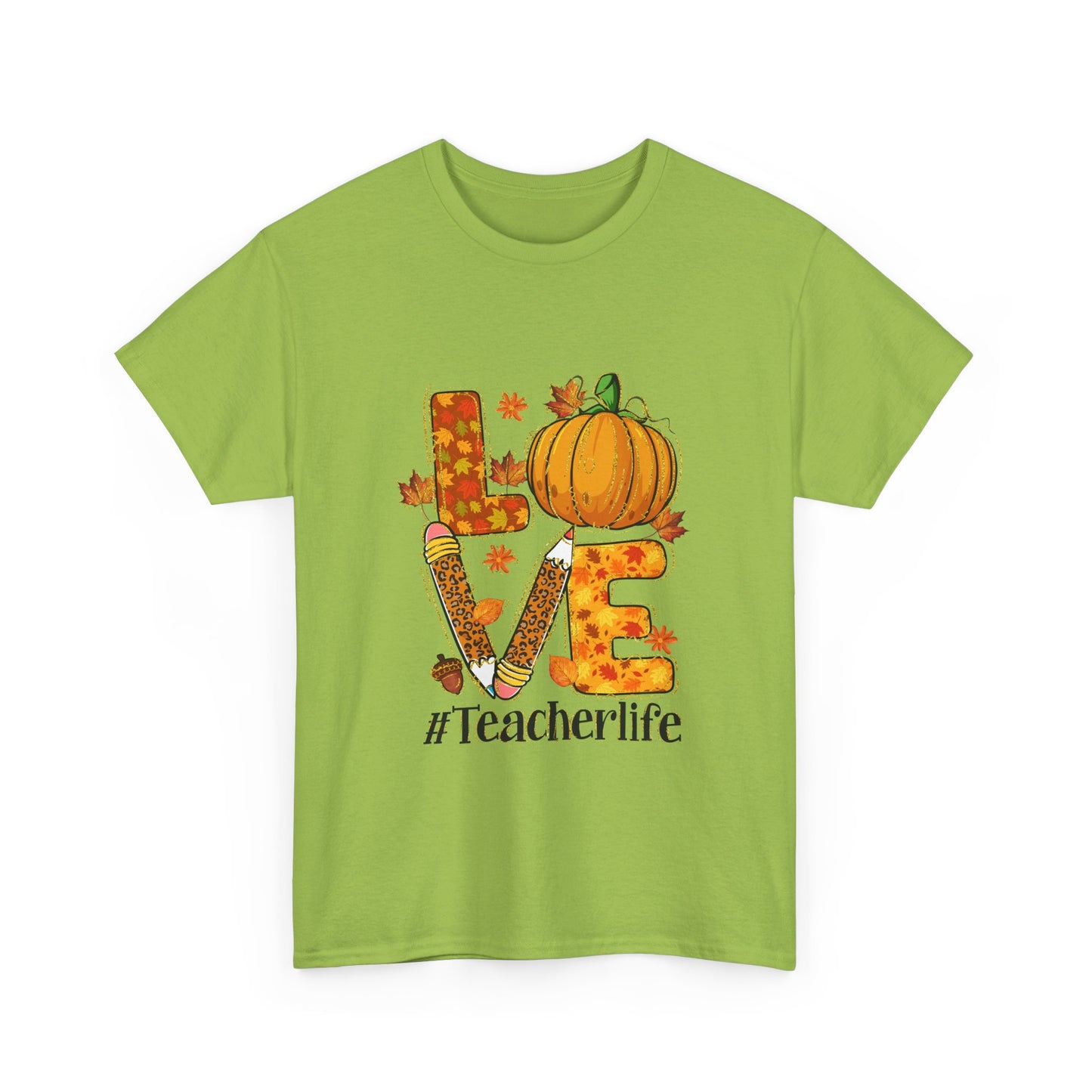 Fall Teacher Life Unisex Heavy Cotton Tee - Love & Pumpkin Design