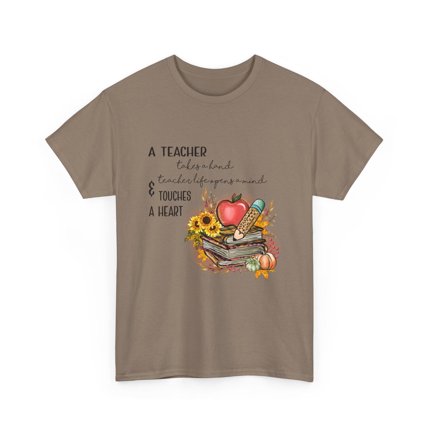 A Teacher Touches a Heart Fall Unisex Heavy Cotton Tee