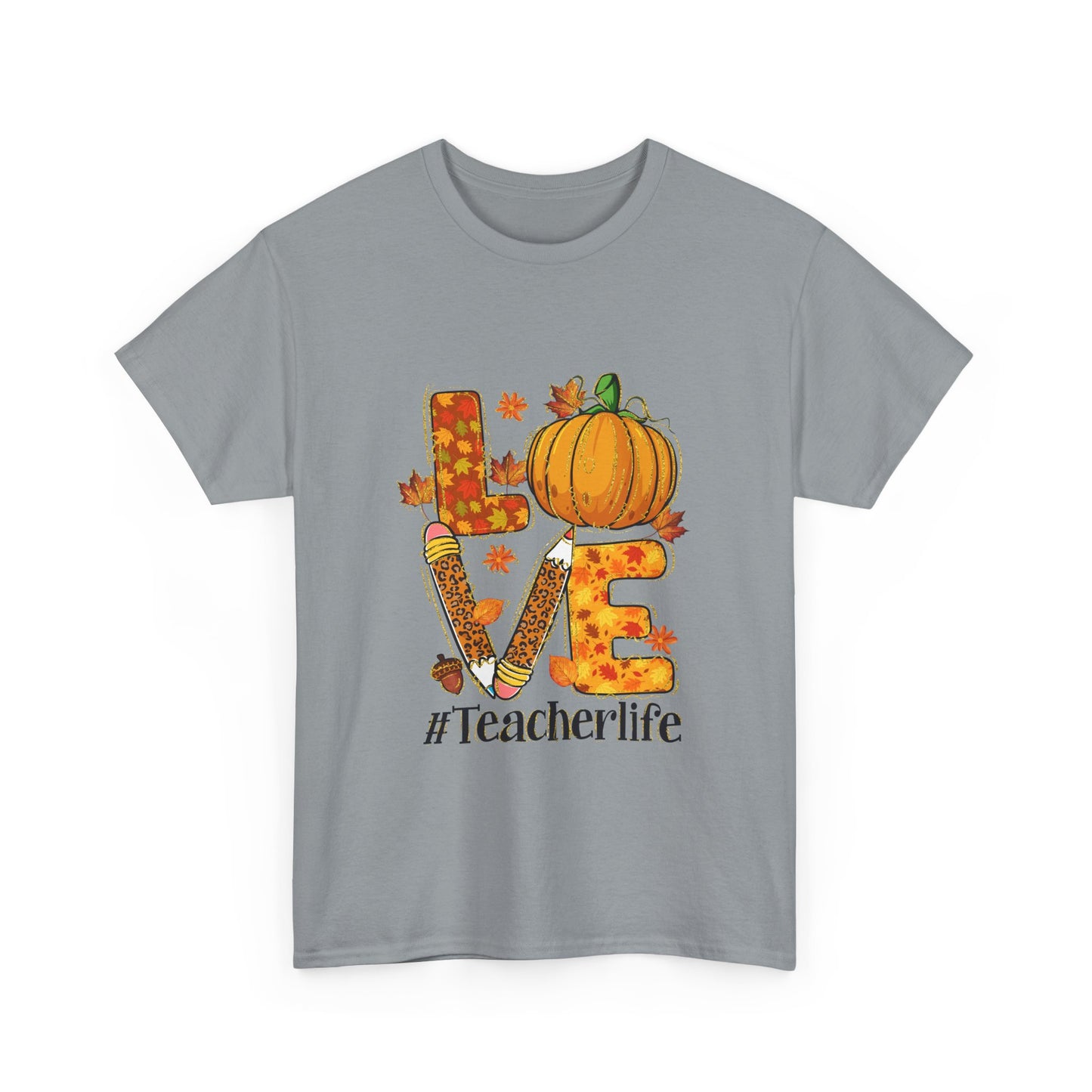 Fall Teacher Life Unisex Heavy Cotton Tee - Love & Pumpkin Design