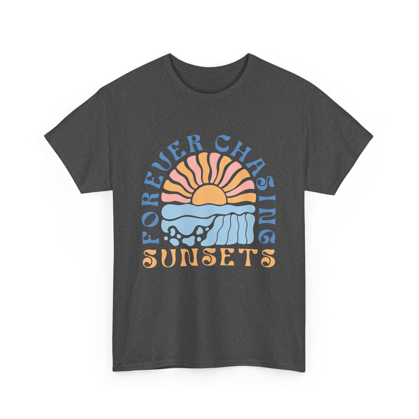 Forever Chasing Sunsets Retro Summer Unisex Heavy Cotton Tee