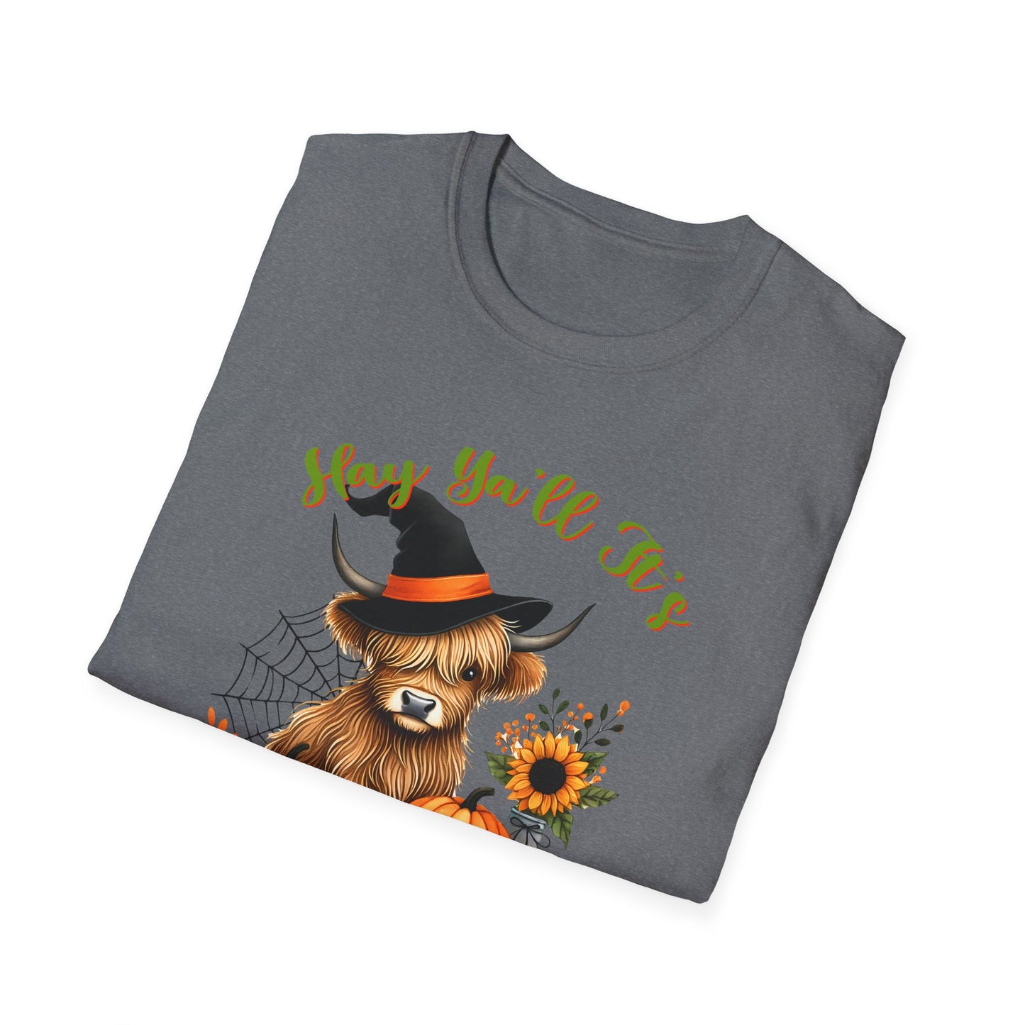 Hey Y'all It's Spooky Season Halloween Cow Unisex Softstyle T-Shirt - Perfect for Halloween Celebrations