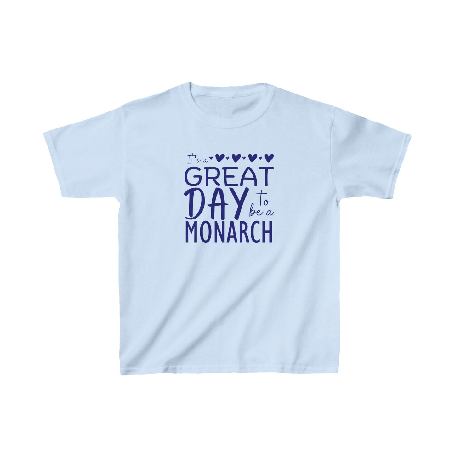 Kids Its a Great Day to be a Monarch  Blue Lettering Tee - Vibrant Green Cotton T-Shirt