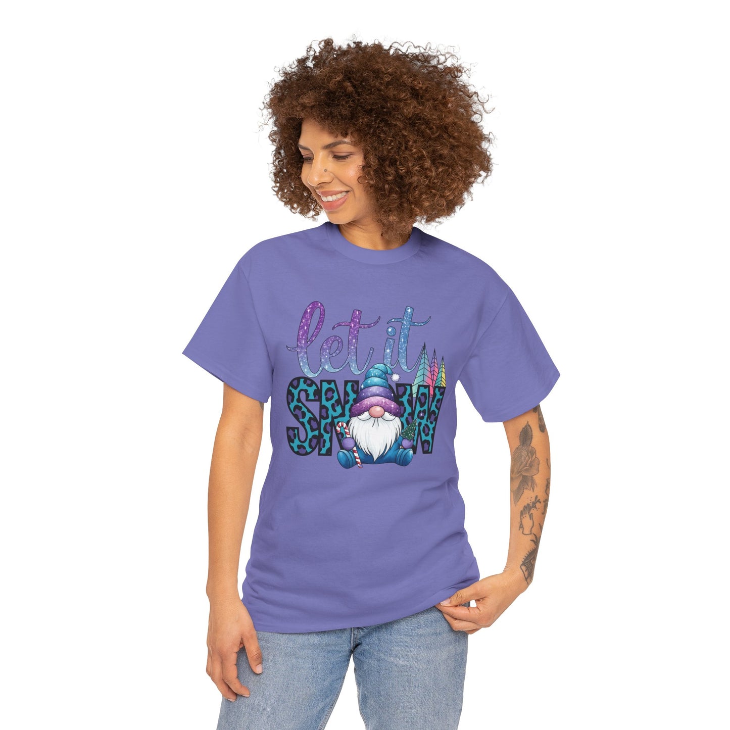 Let It Snow Unisex Heavy Cotton Tee - Fun Winter Holiday Gnome Design