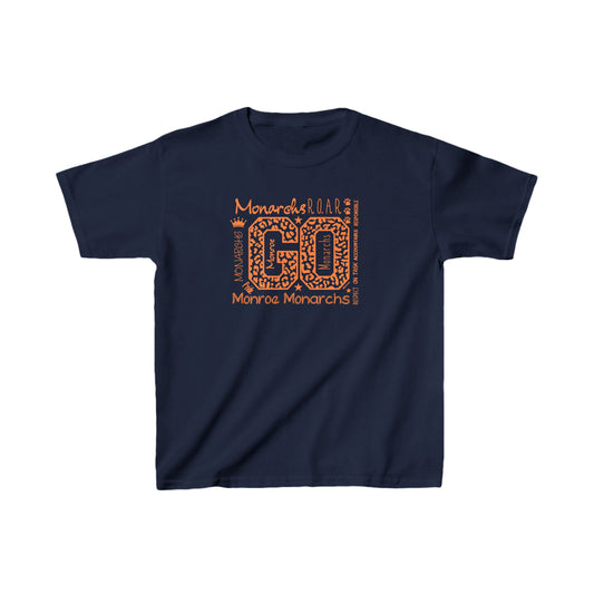 Kids Go Monarchs Orange Leopard Heavy Cotton Tee - Go Monroe Monarchs Cheer Shirt