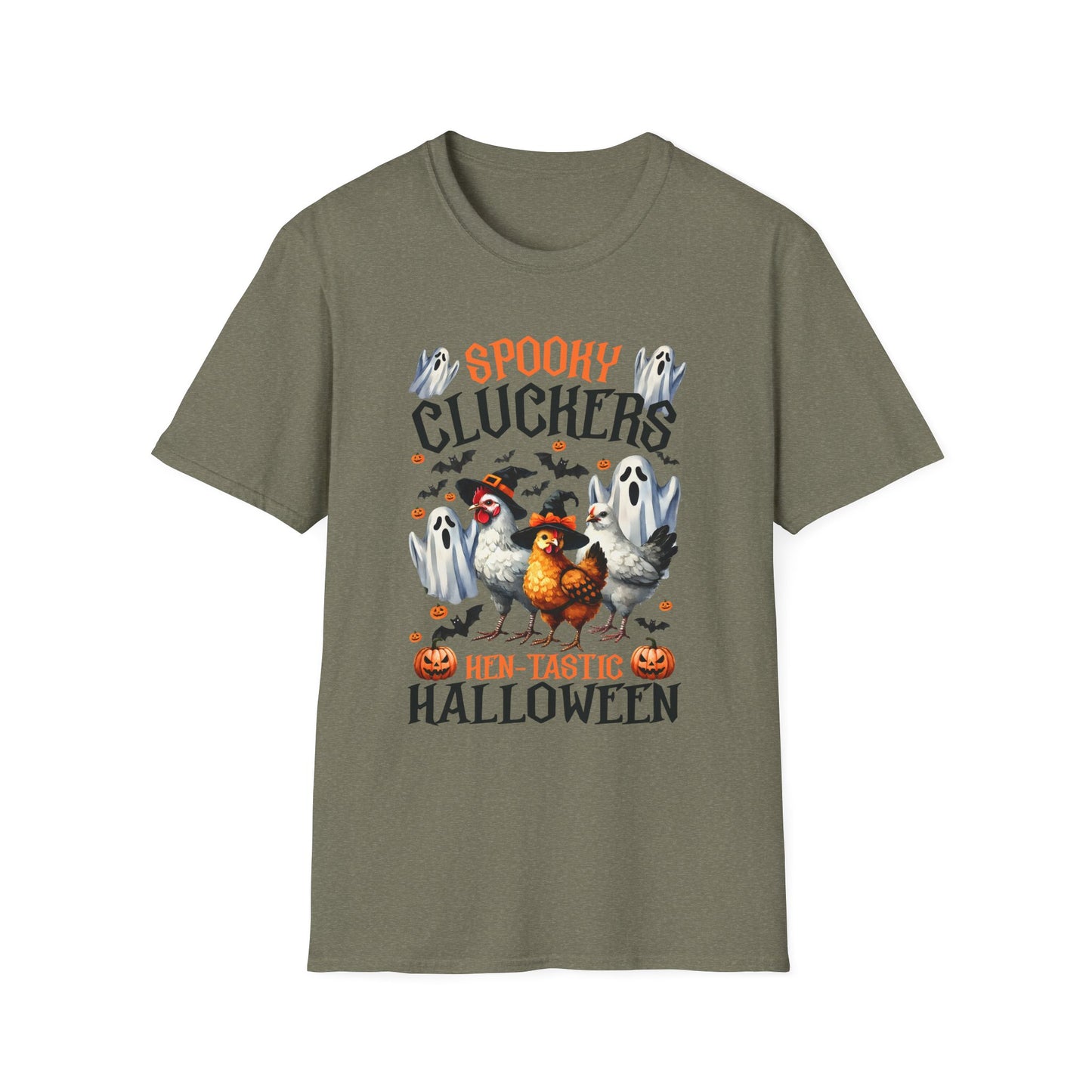 Spooky Cluckers Halloween Farm Chickens T-Shirt | Hen-Tastic Unisex Softstyle