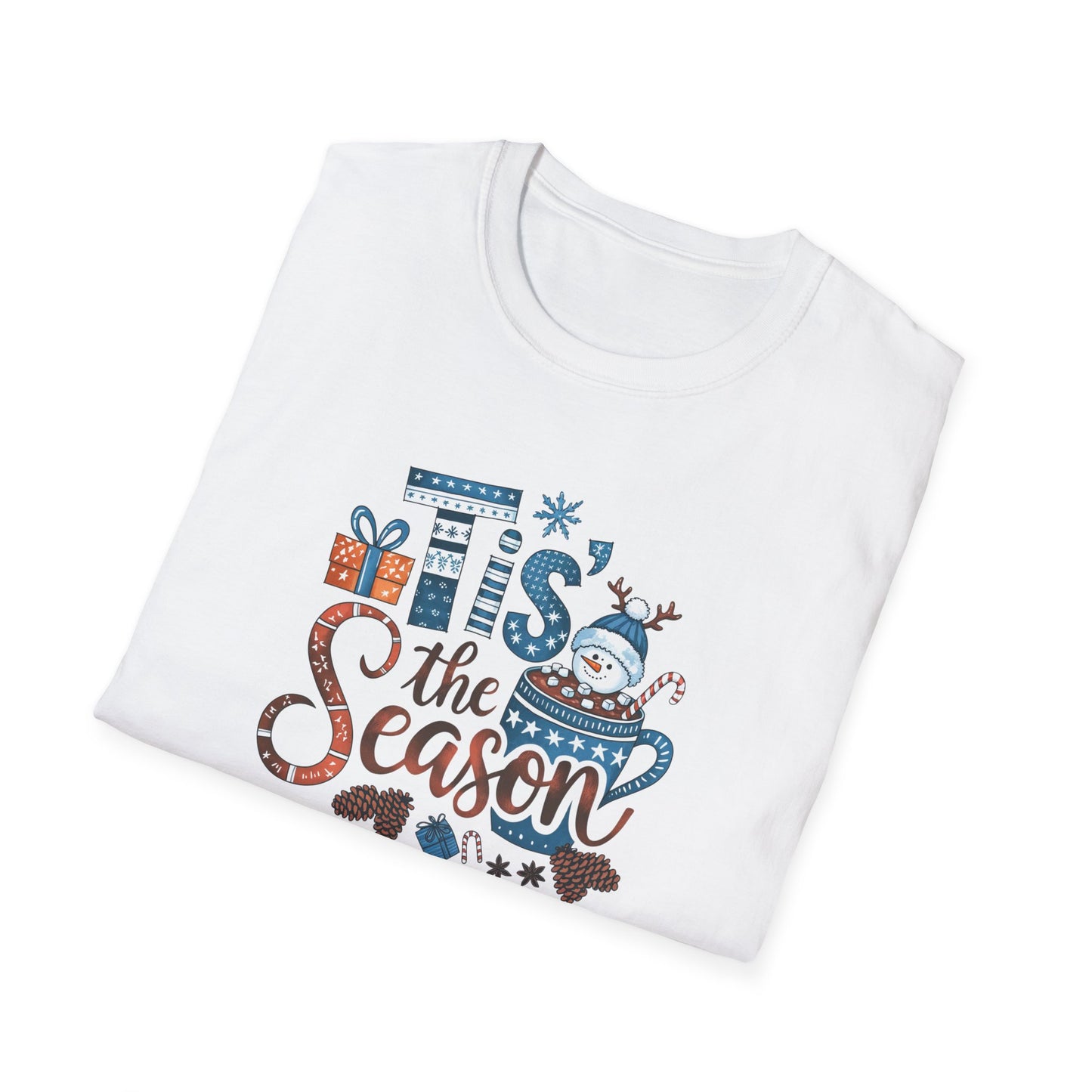 Winter Holiday Snowman Mug Design Unisex Softstyle T-Shirt - ‘Tis the Season Festive Tee