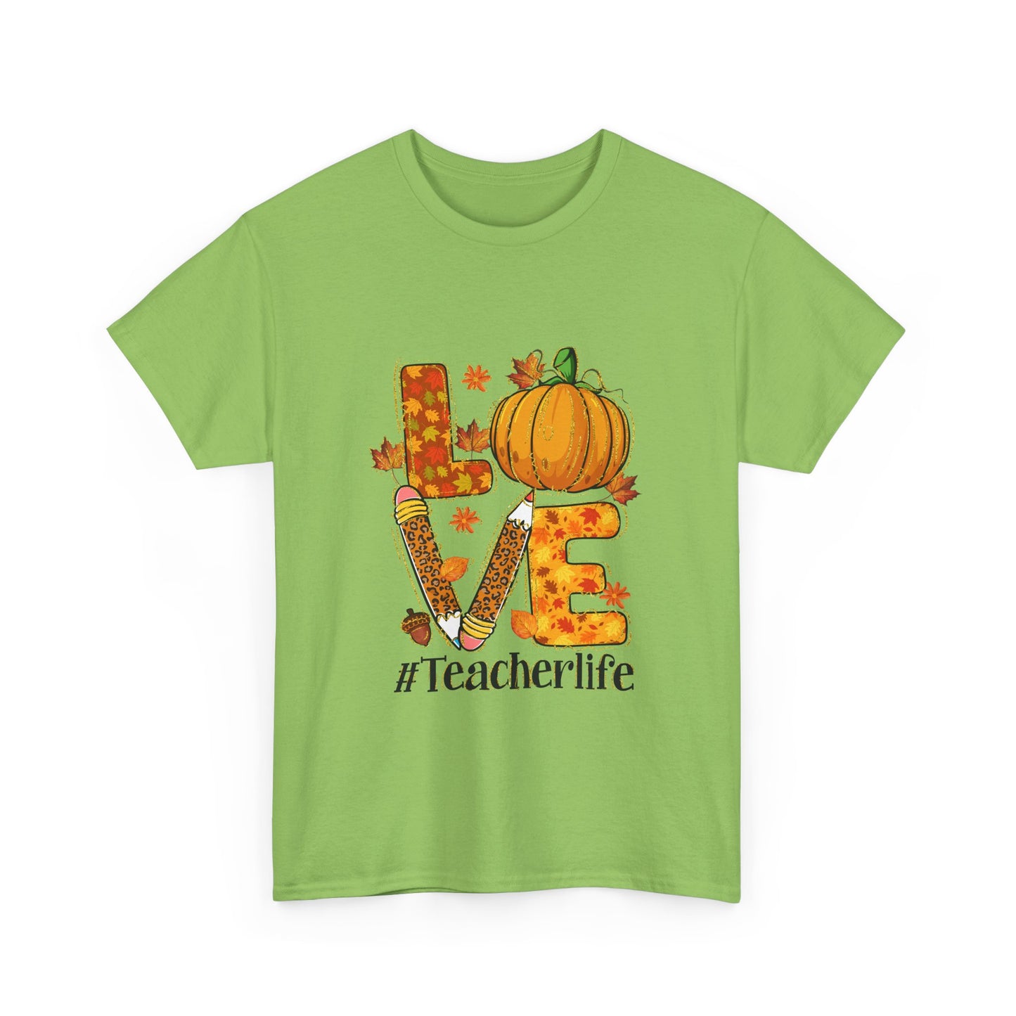 Fall Teacher Life Unisex Heavy Cotton Tee - Love & Pumpkin Design
