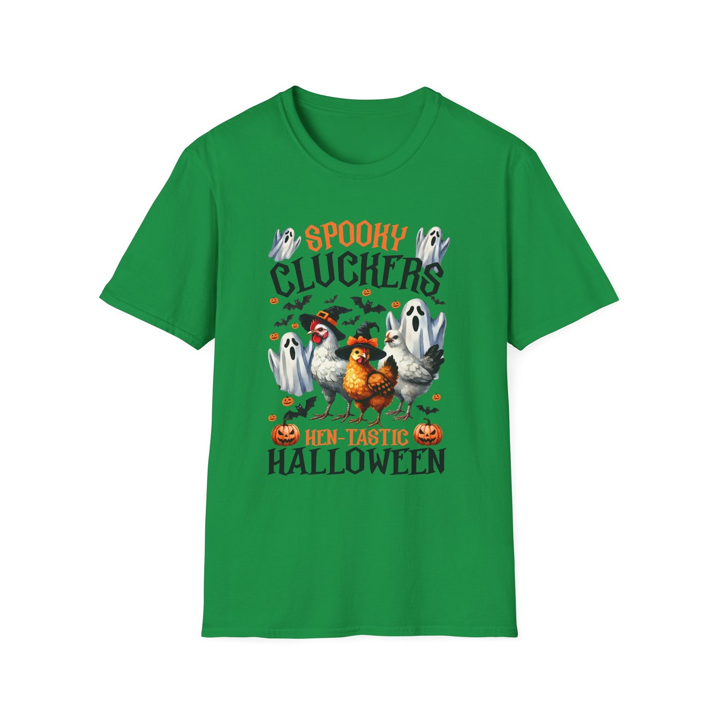 Spooky Cluckers Halloween Farm Chickens T-Shirt | Hen-Tastic Unisex Softstyle