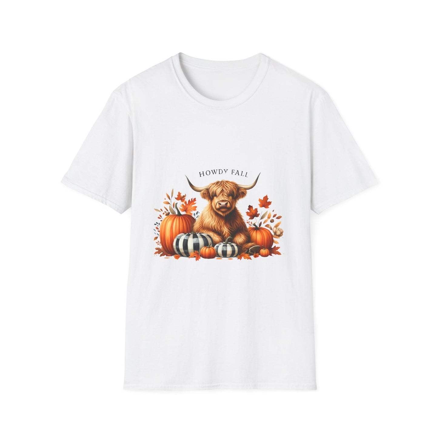 Howdy Fall-Themed Highland Cow Unisex T-Shirt - Cute Pumpkin Design