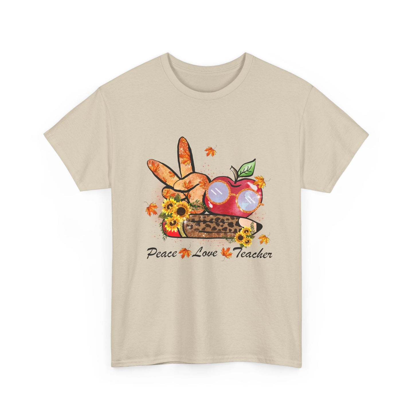 Peace Love Teacher Fall Unisex Heavy Cotton Tee