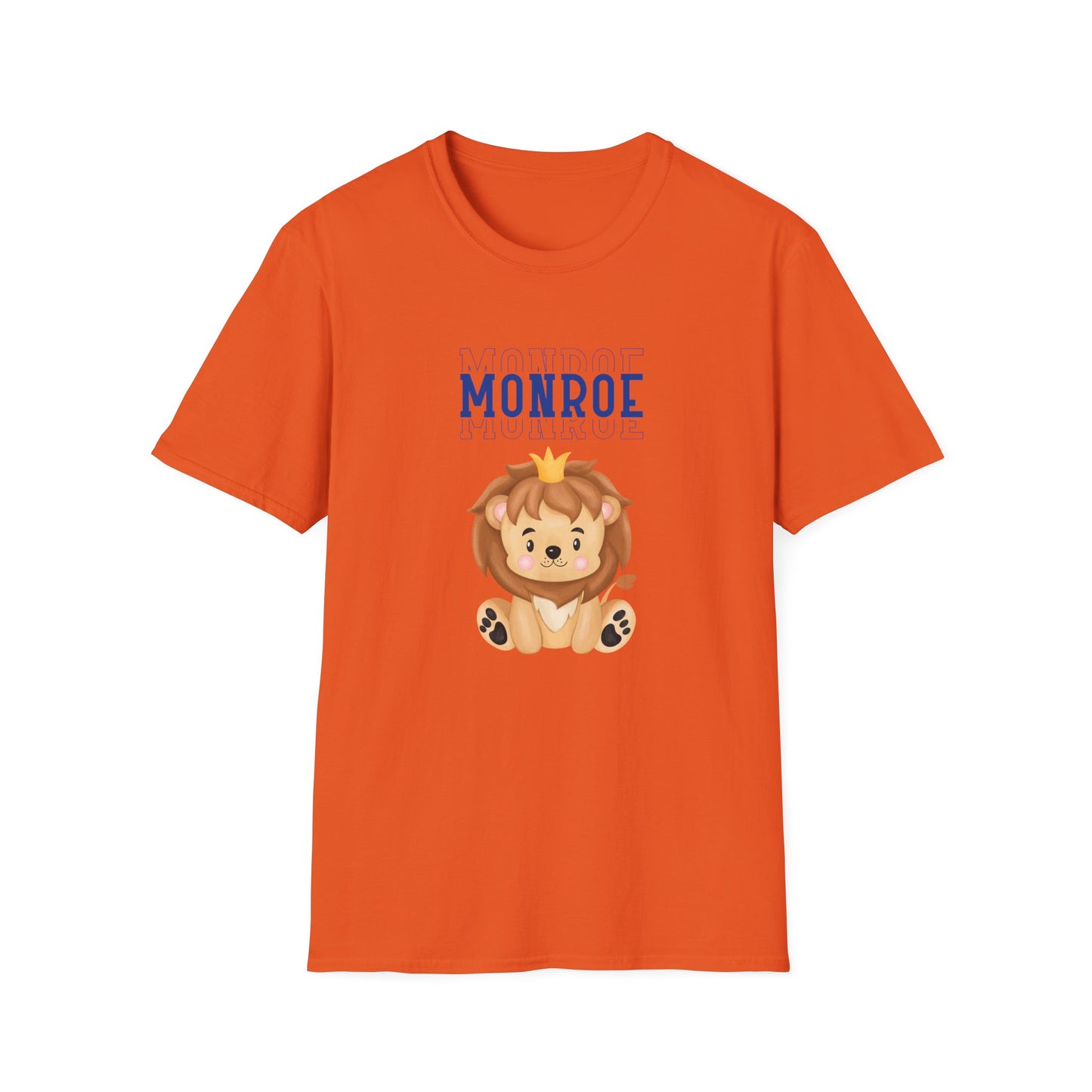 Triple Monroe Blue Lettering Cute Lion Wearing Crown Softstyle T-Shirt: Adult Unisex