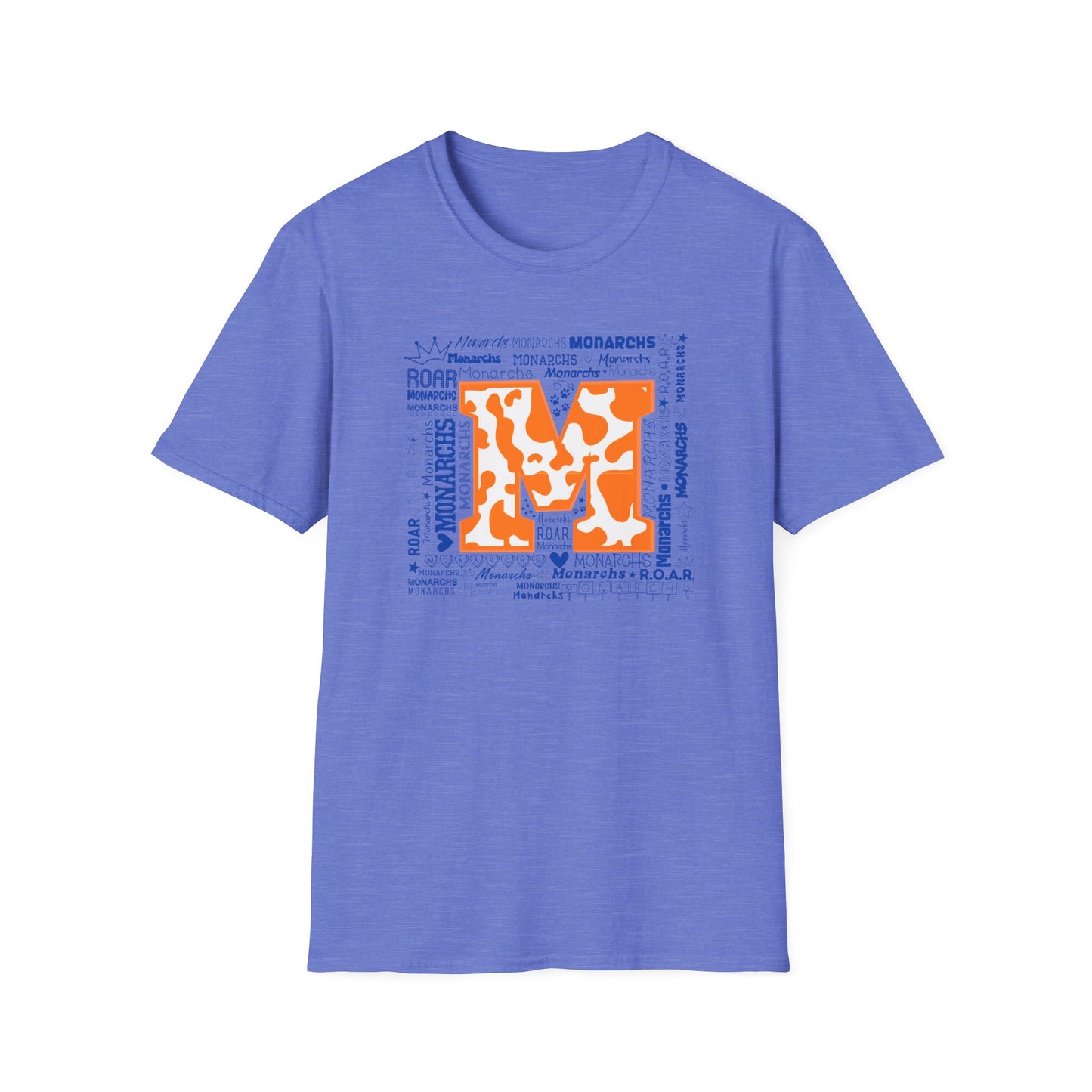 Orange Cow M Monarchs Unisex Softstyle T-Shirt with 'Monarchs Roar' Design - Perfect for School Spirit and Team Events