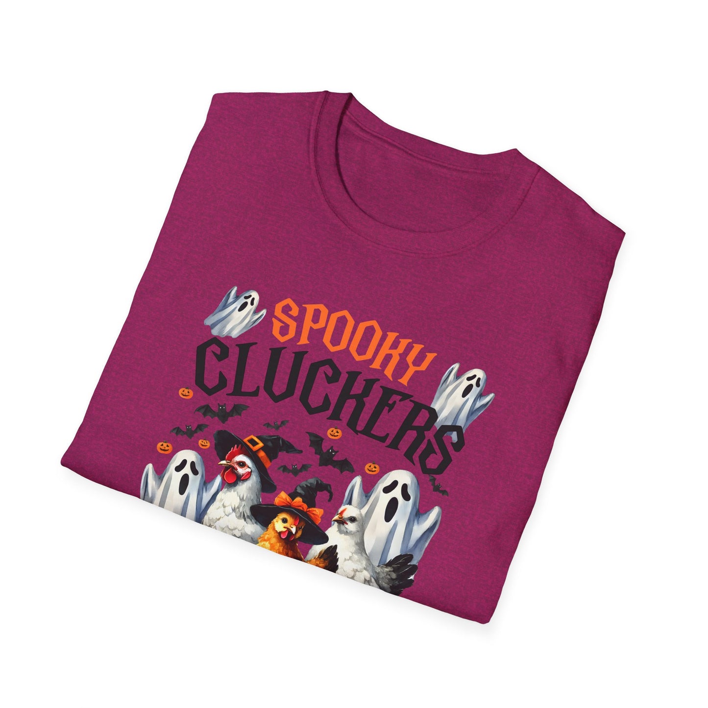 Spooky Cluckers Halloween Farm Chickens T-Shirt | Hen-Tastic Unisex Softstyle