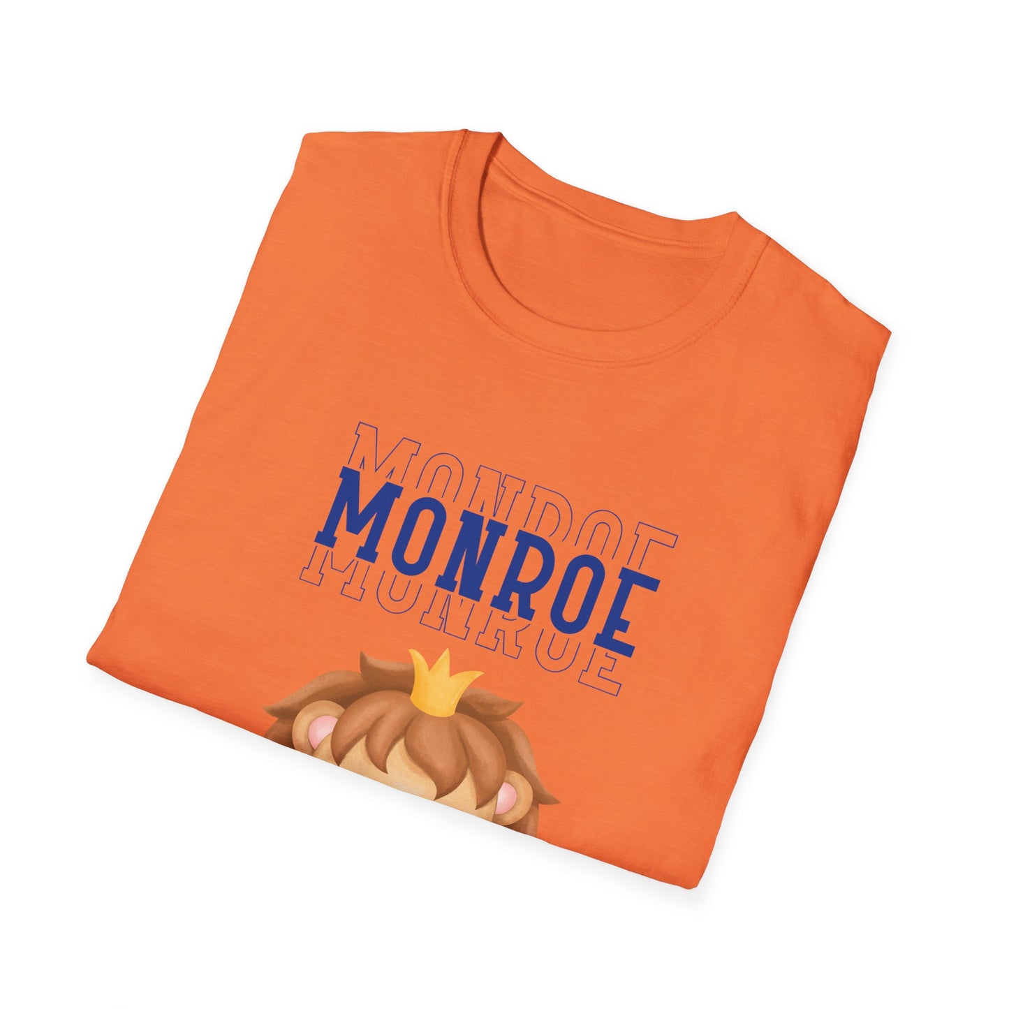 Triple Monroe Blue Lettering Cute Lion Wearing Crown Softstyle T-Shirt: Adult Unisex