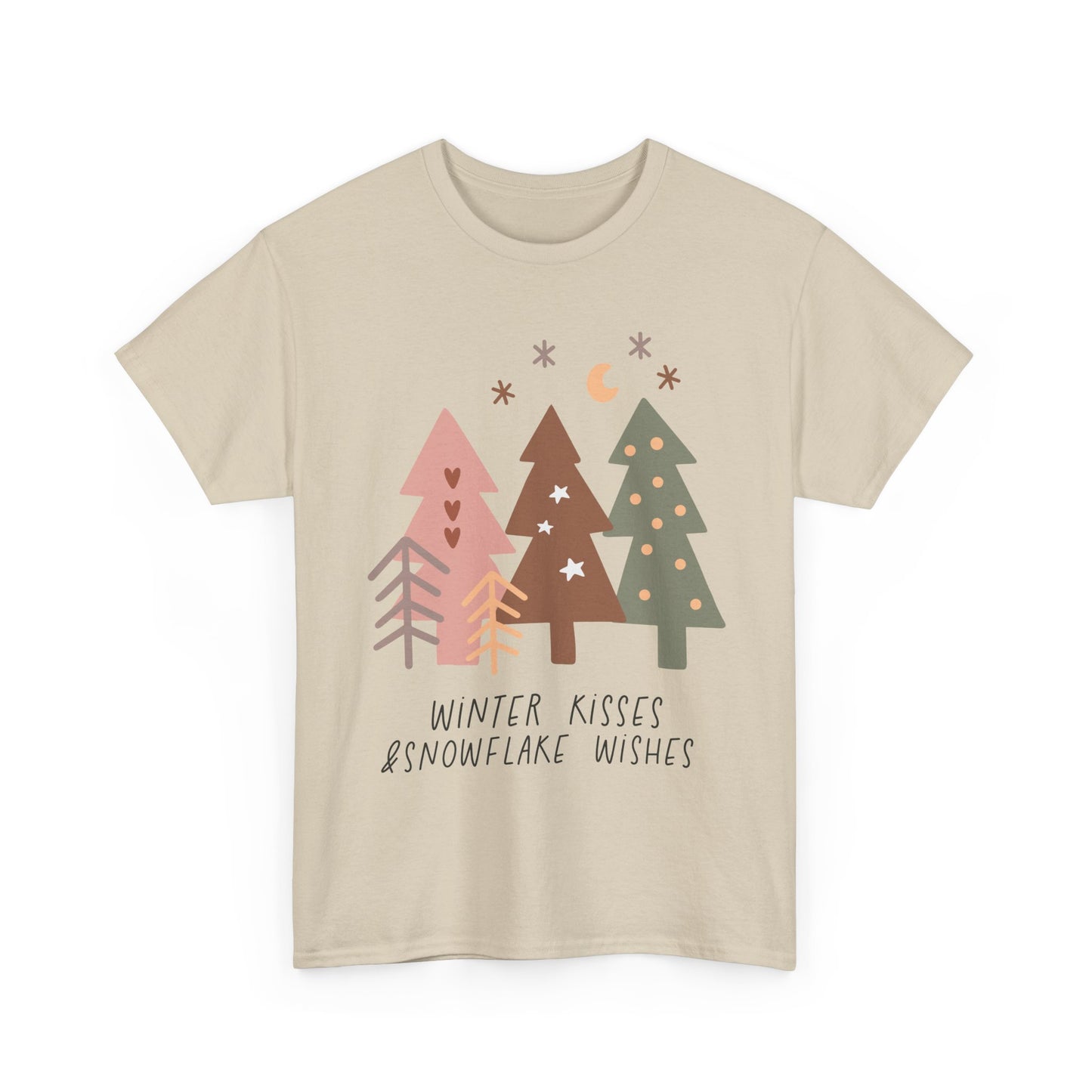 Winter Kisses & Snowflake Wishes Boho Winter Holiday Unisex Heavy Cotton Tee