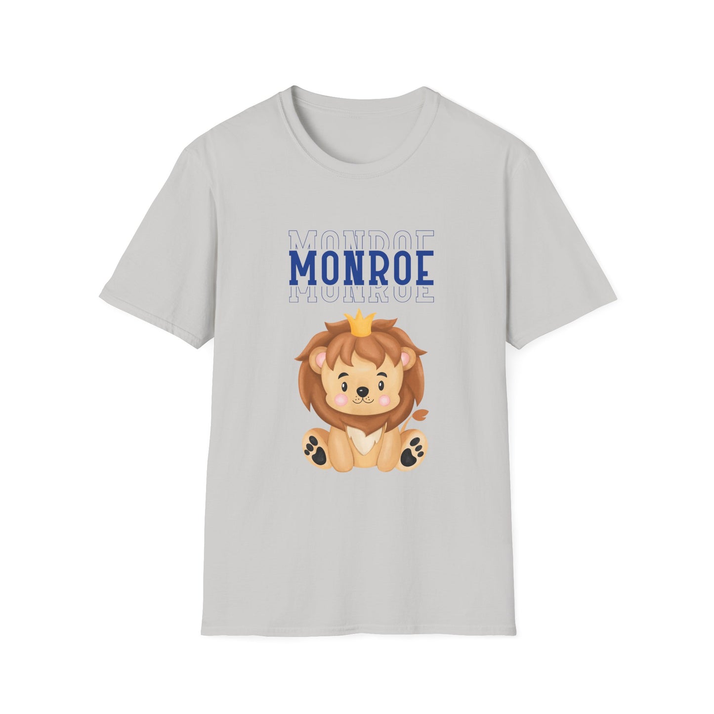 Triple Monroe Blue Lettering Cute Lion Wearing Crown Softstyle T-Shirt: Adult Unisex