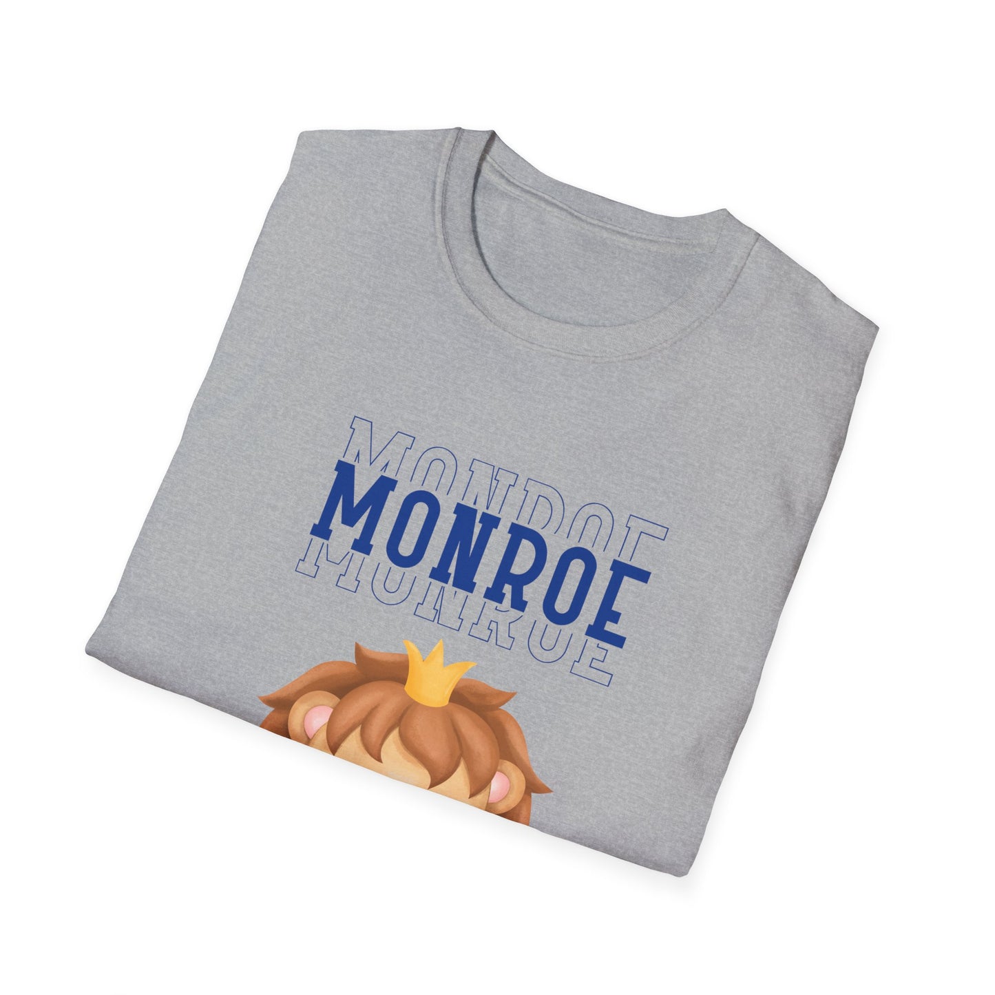 Triple Monroe Blue Lettering Cute Lion Wearing Crown Softstyle T-Shirt: Adult Unisex