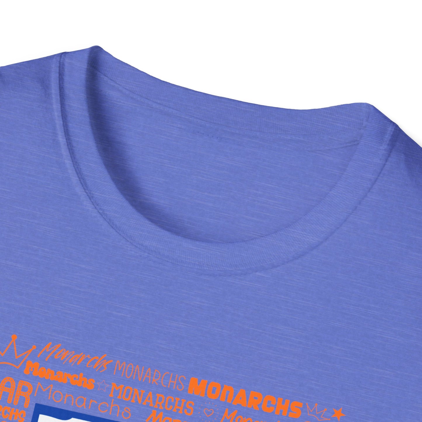 Blue Cow Print M Monarchs Unisex Softstyle T-Shirt - Monarchs Roar Graphic Tee for School Spirit