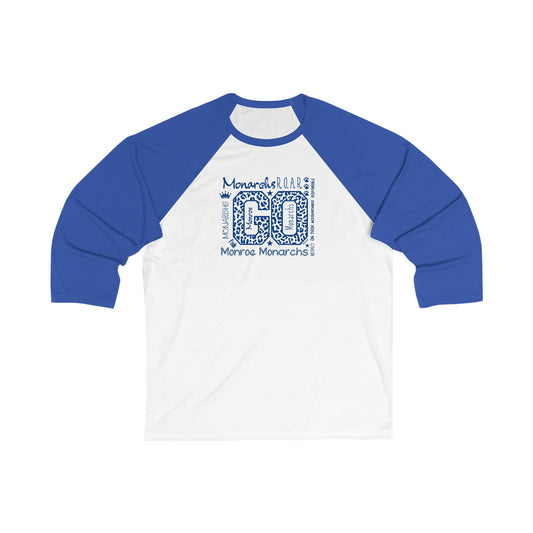 Monroe Monarchs Unisex 3/4 Sleeve Baseball Tee - Go Team Spirit Apparel