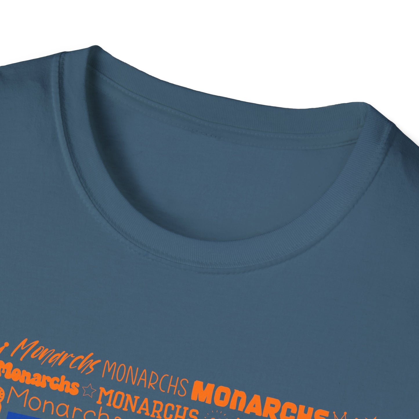 Blue Cow Print M Monarchs Unisex Softstyle T-Shirt - Monarchs Roar Graphic Tee for School Spirit