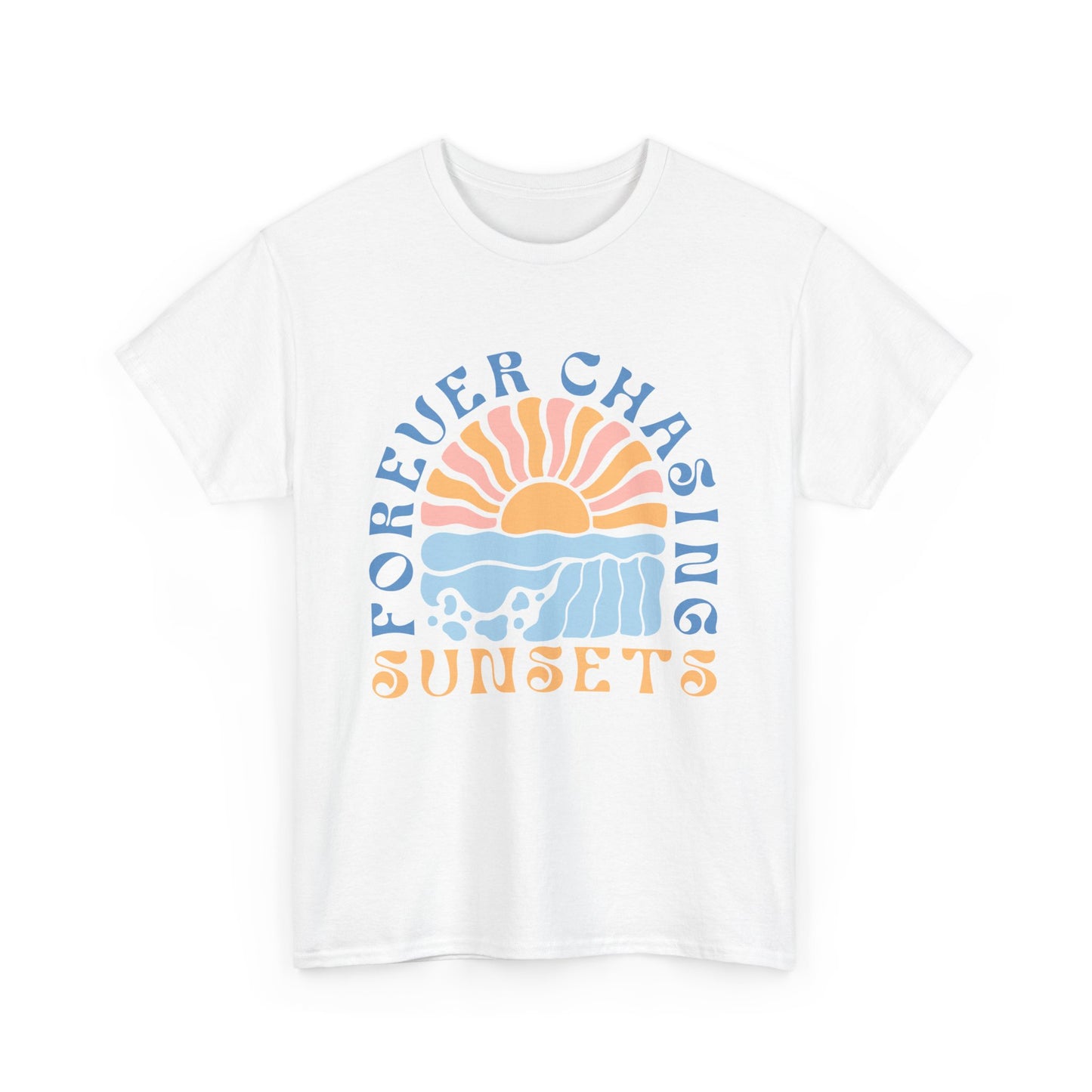 Forever Chasing Sunsets Retro Summer Unisex Heavy Cotton Tee