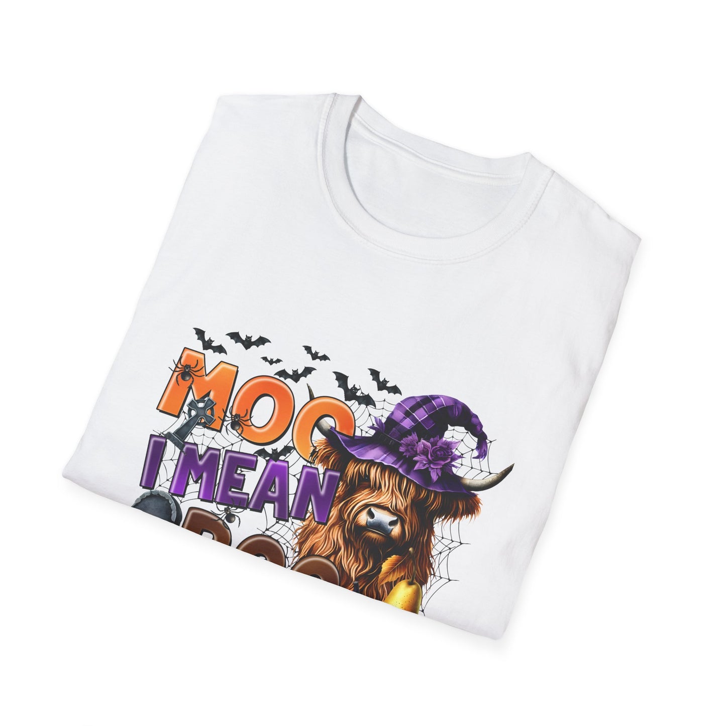 Funny Cow Halloween T-Shirt - "MOO I Mean BOO" - Unisex Softstyle Tee