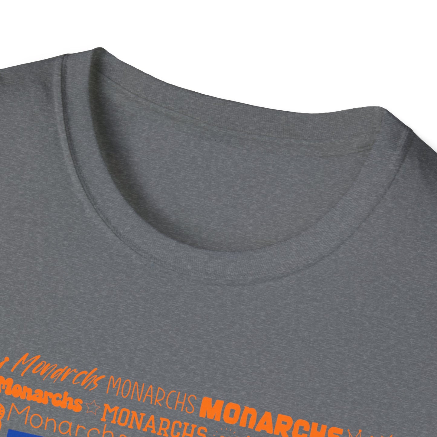 Blue Cow Print M Monarchs Unisex Softstyle T-Shirt - Monarchs Roar Graphic Tee for School Spirit