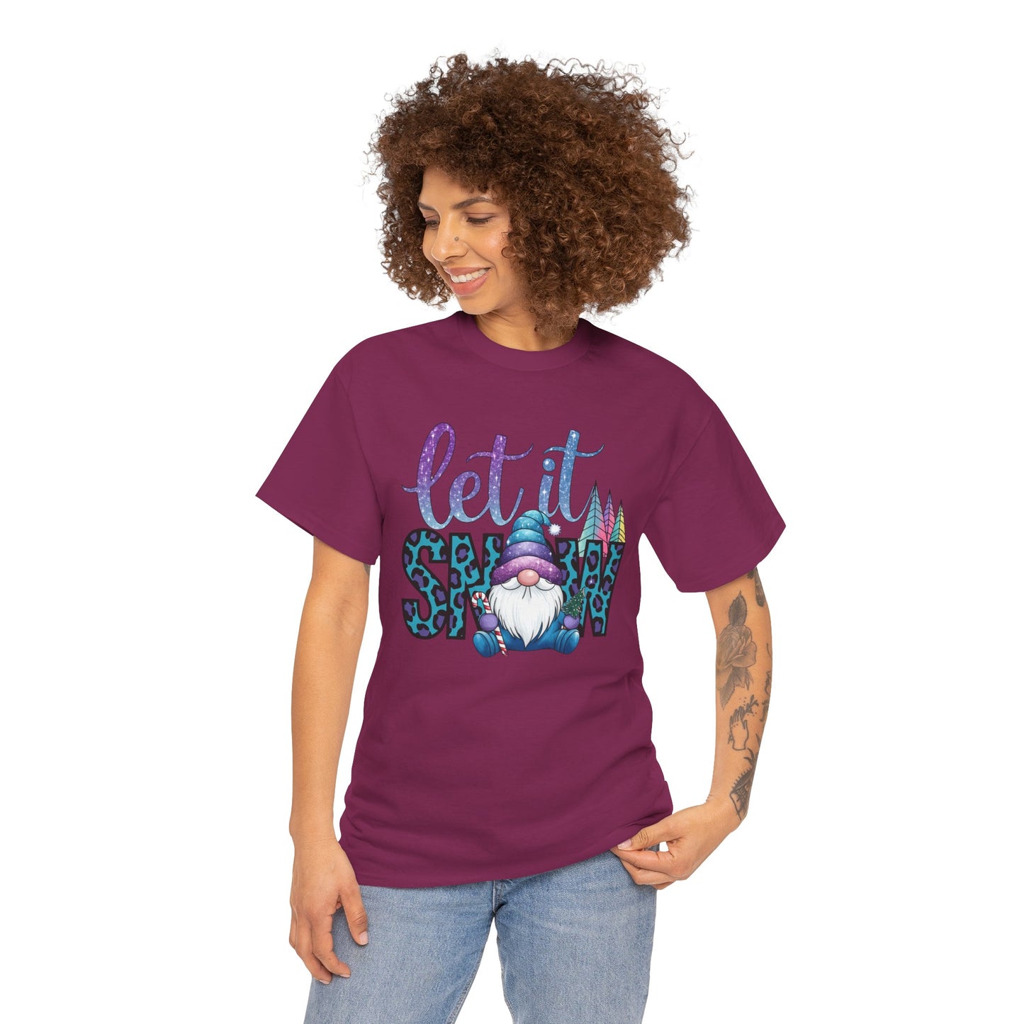 Let It Snow Unisex Heavy Cotton Tee - Fun Winter Holiday Gnome Design