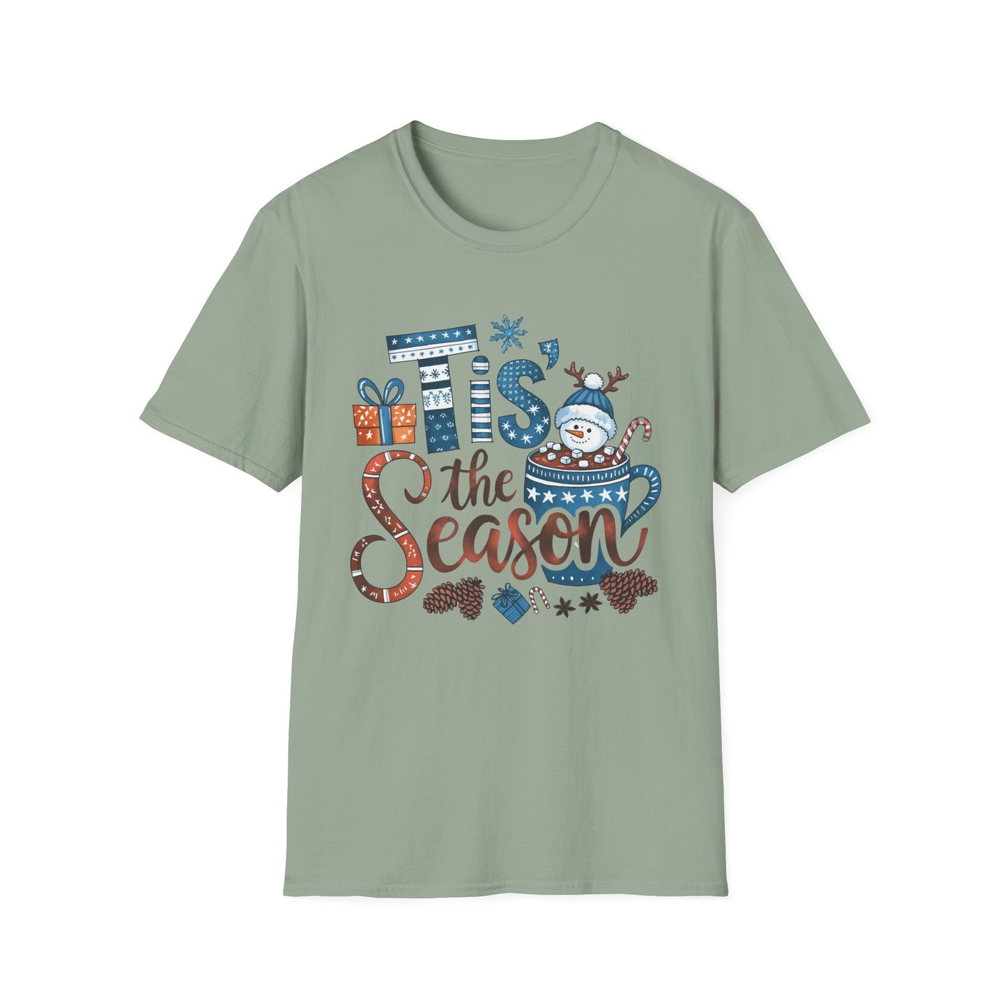 Winter Holiday Snowman Mug Design Unisex Softstyle T-Shirt - ‘Tis the Season Festive Tee