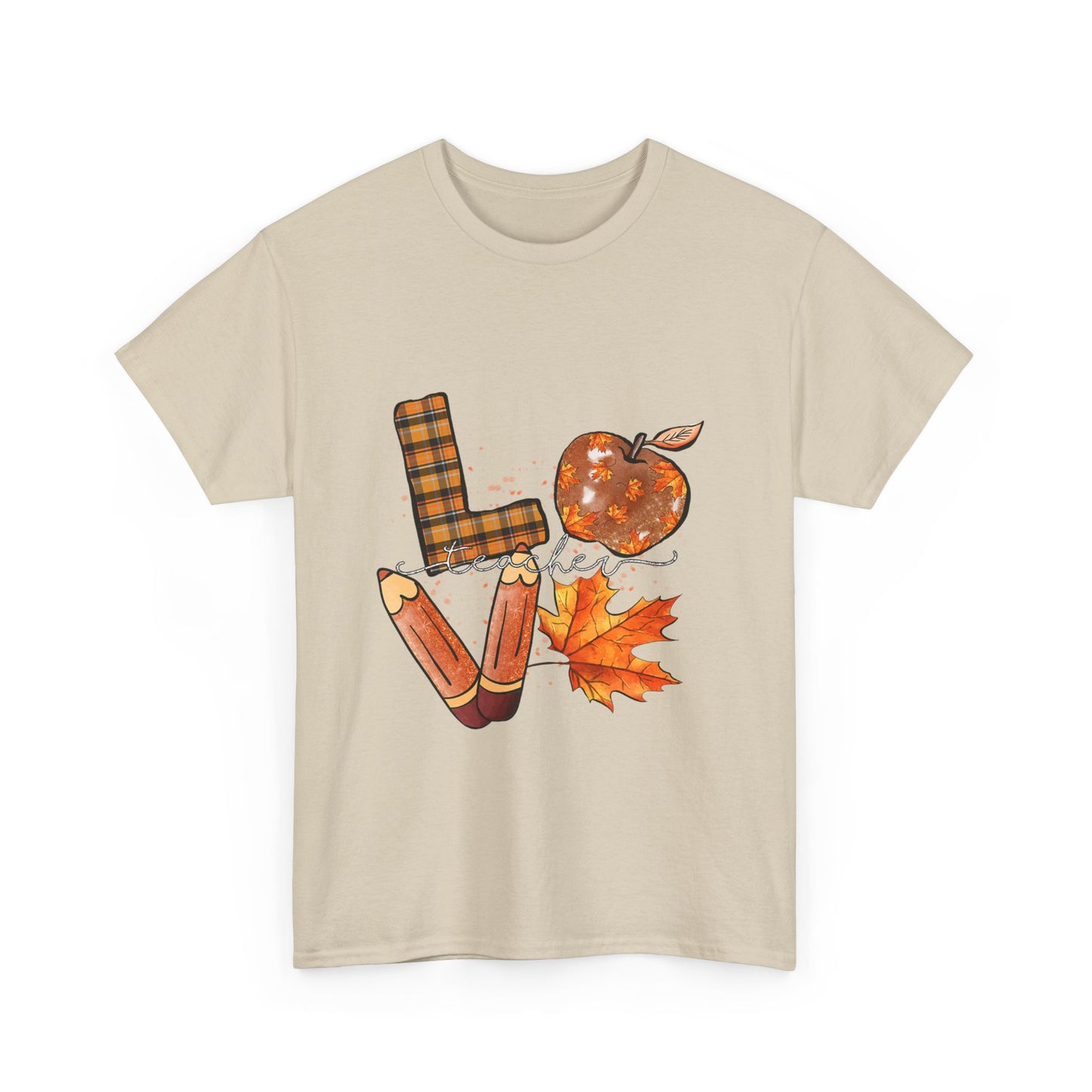 Fall Love Teacher Unisex Heavy Cotton Tee with Autumn Design