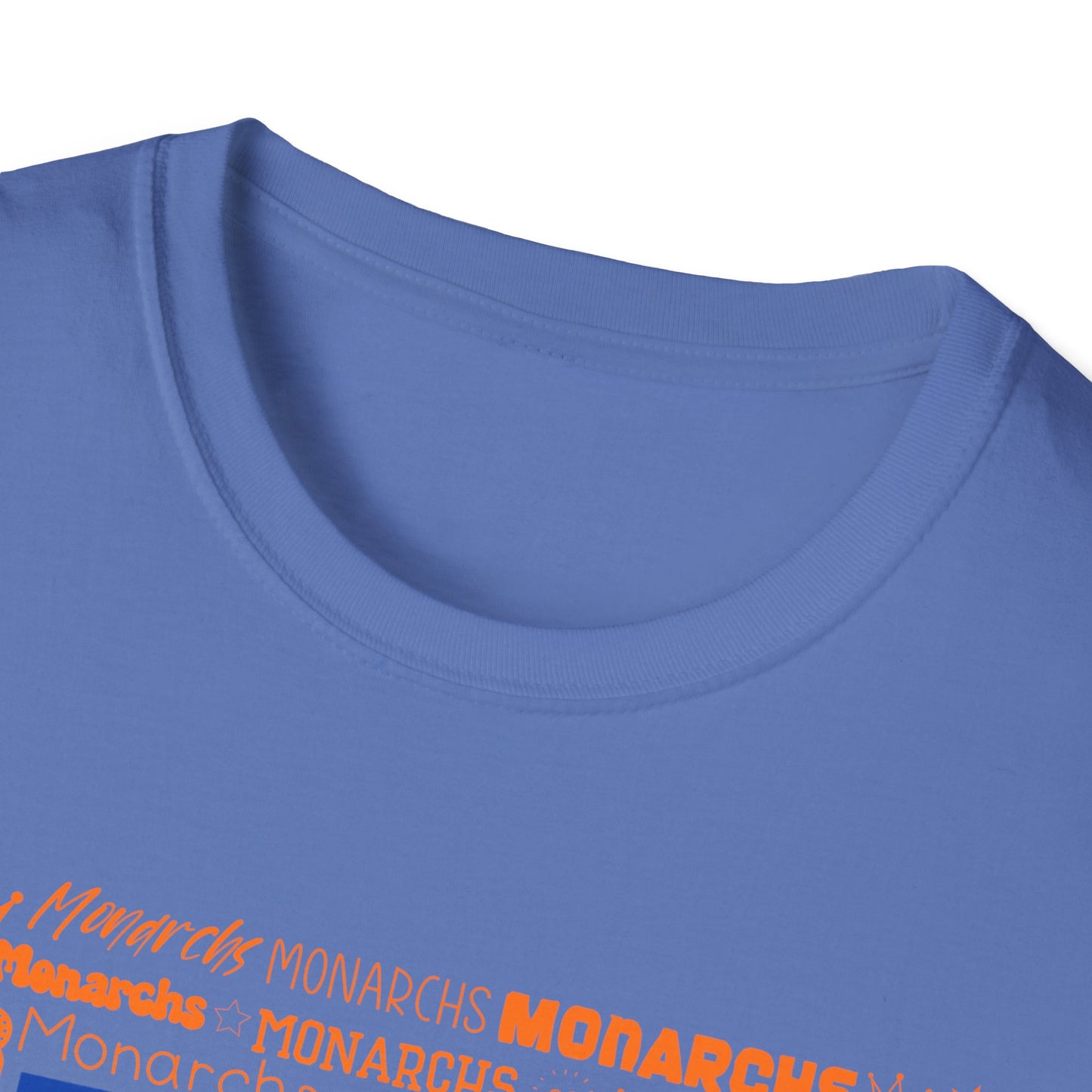 Blue Cow Print M Monarchs Unisex Softstyle T-Shirt - Monarchs Roar Graphic Tee for School Spirit