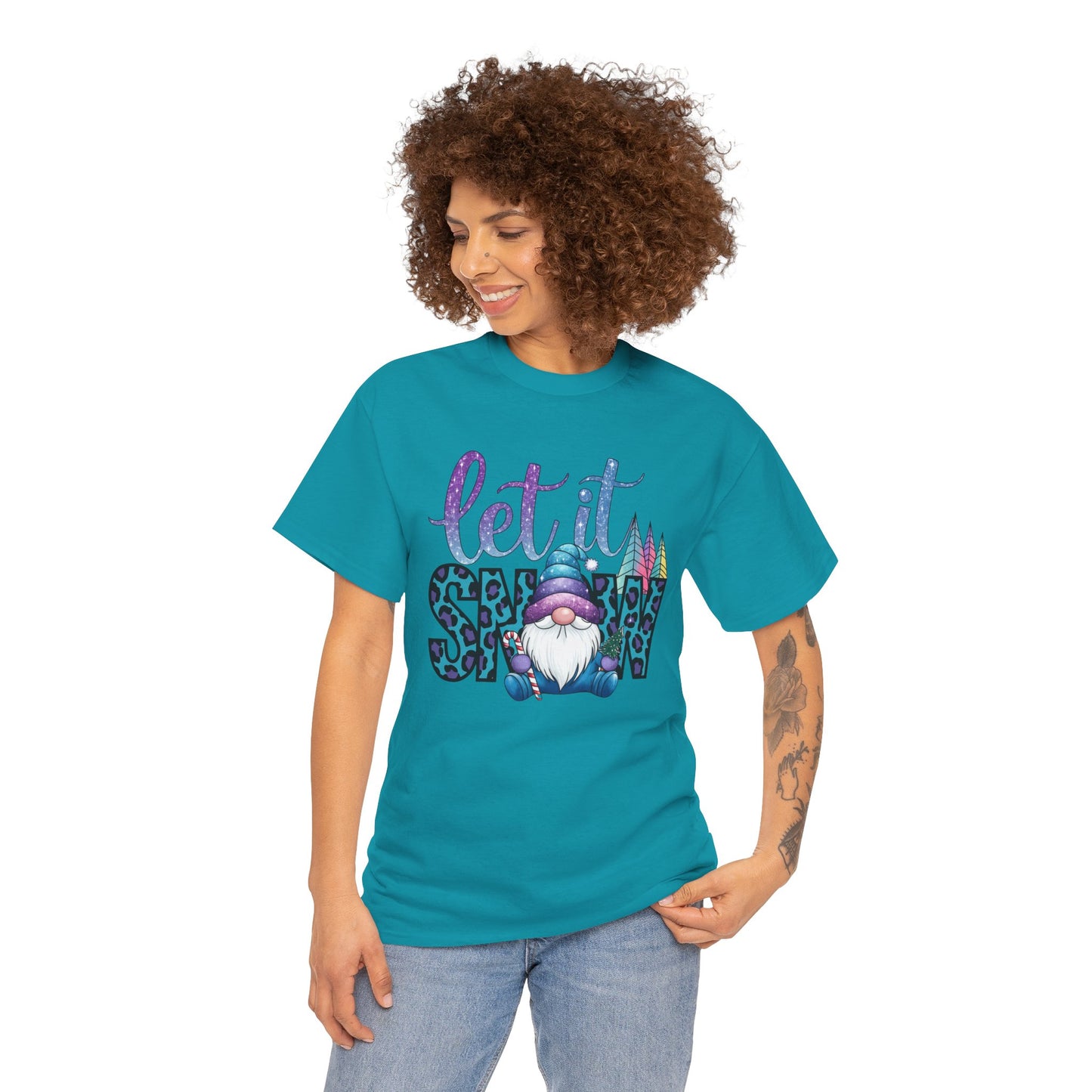Let It Snow Unisex Heavy Cotton Tee - Fun Winter Holiday Gnome Design