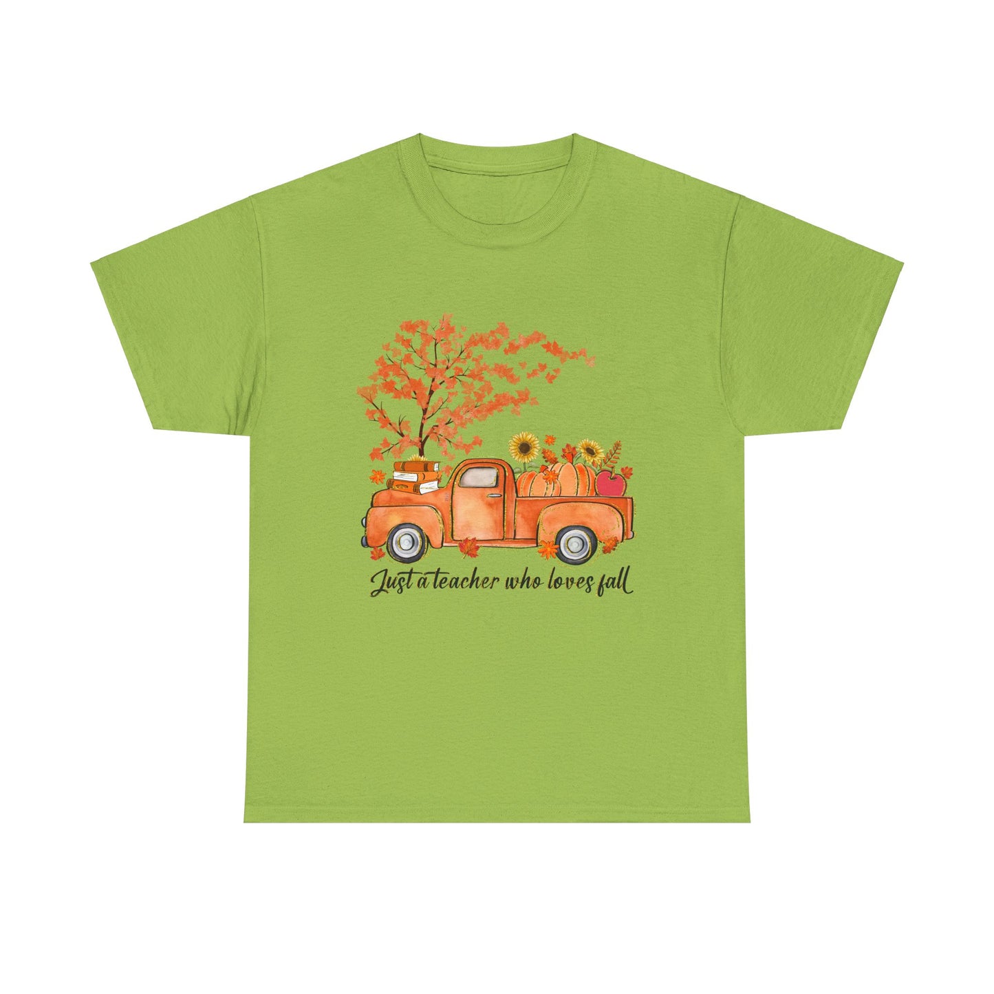 "Just a Teacher Who Loves Fall" Fall Teacher Unisex Heavy Cotton Tee - Perfect for Autumn Celebrations