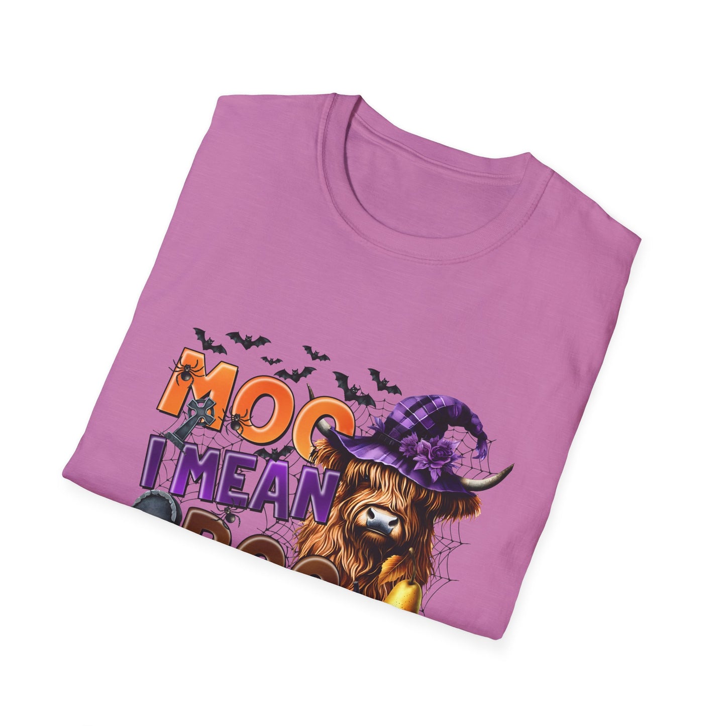 Funny Cow Halloween T-Shirt - "MOO I Mean BOO" - Unisex Softstyle Tee