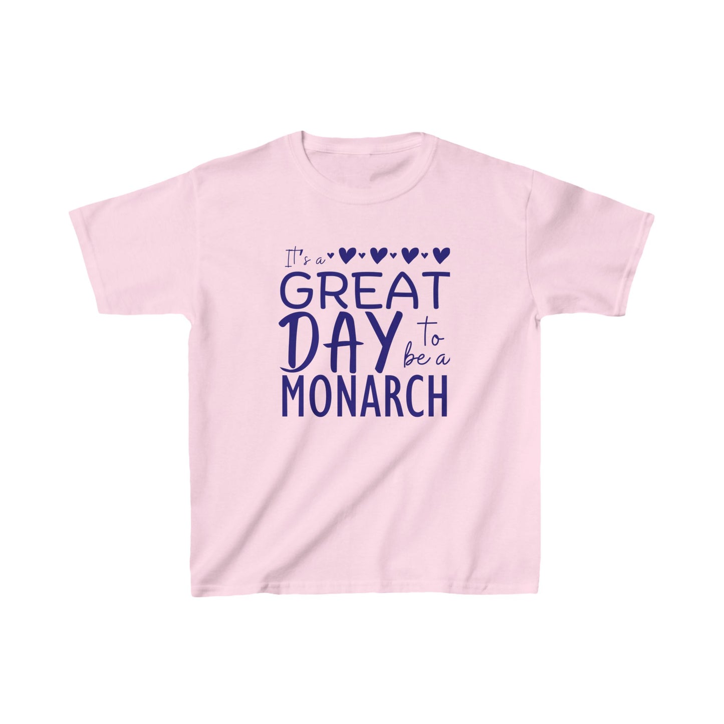 Kids Its a Great Day to be a Monarch  Blue Lettering Tee - Vibrant Green Cotton T-Shirt